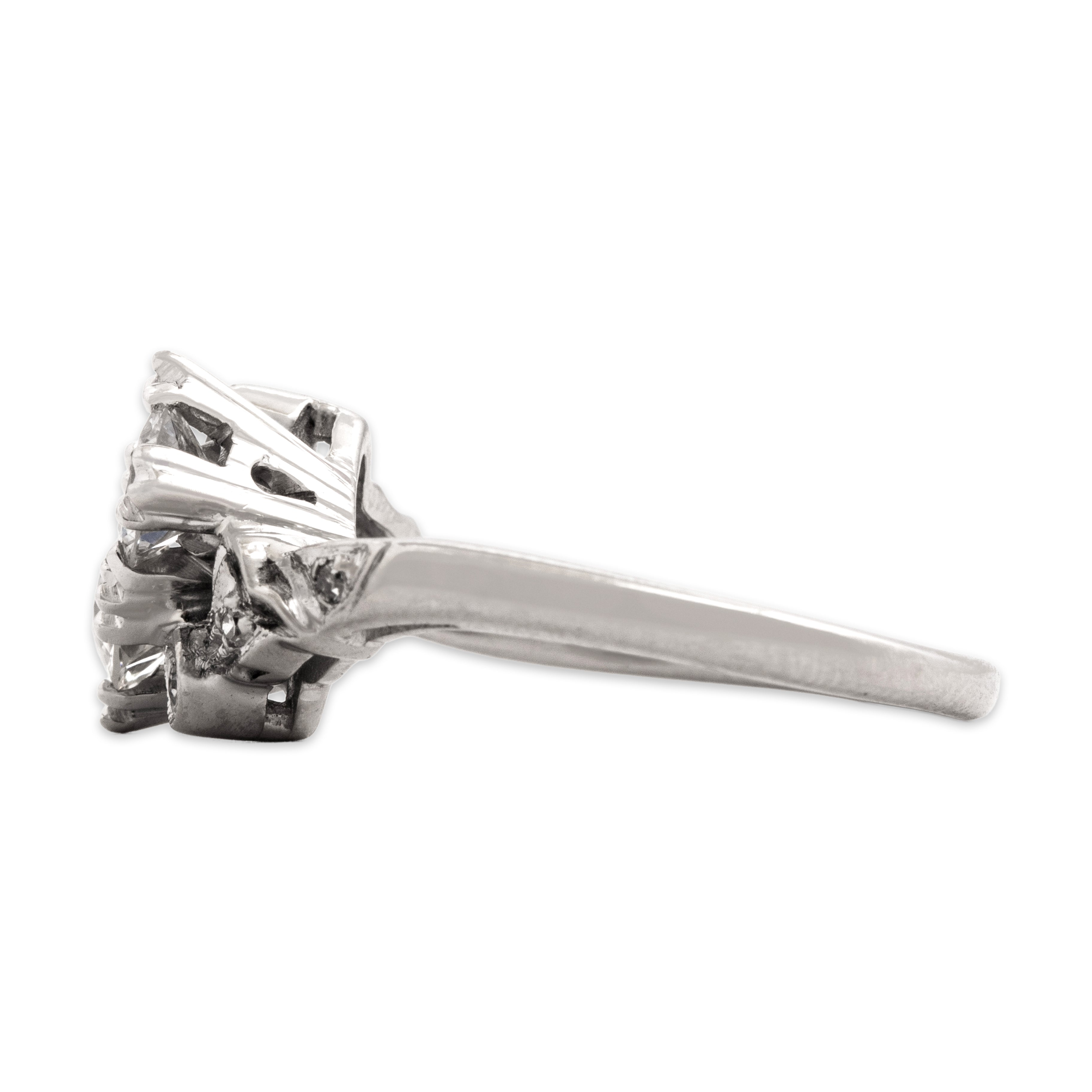 Antique Art Deco 14k White Gold .82cttw Old European Old Mine Cut Diamond Stunning Decorated Bypass Toi-Et-Moi Ring - Side view