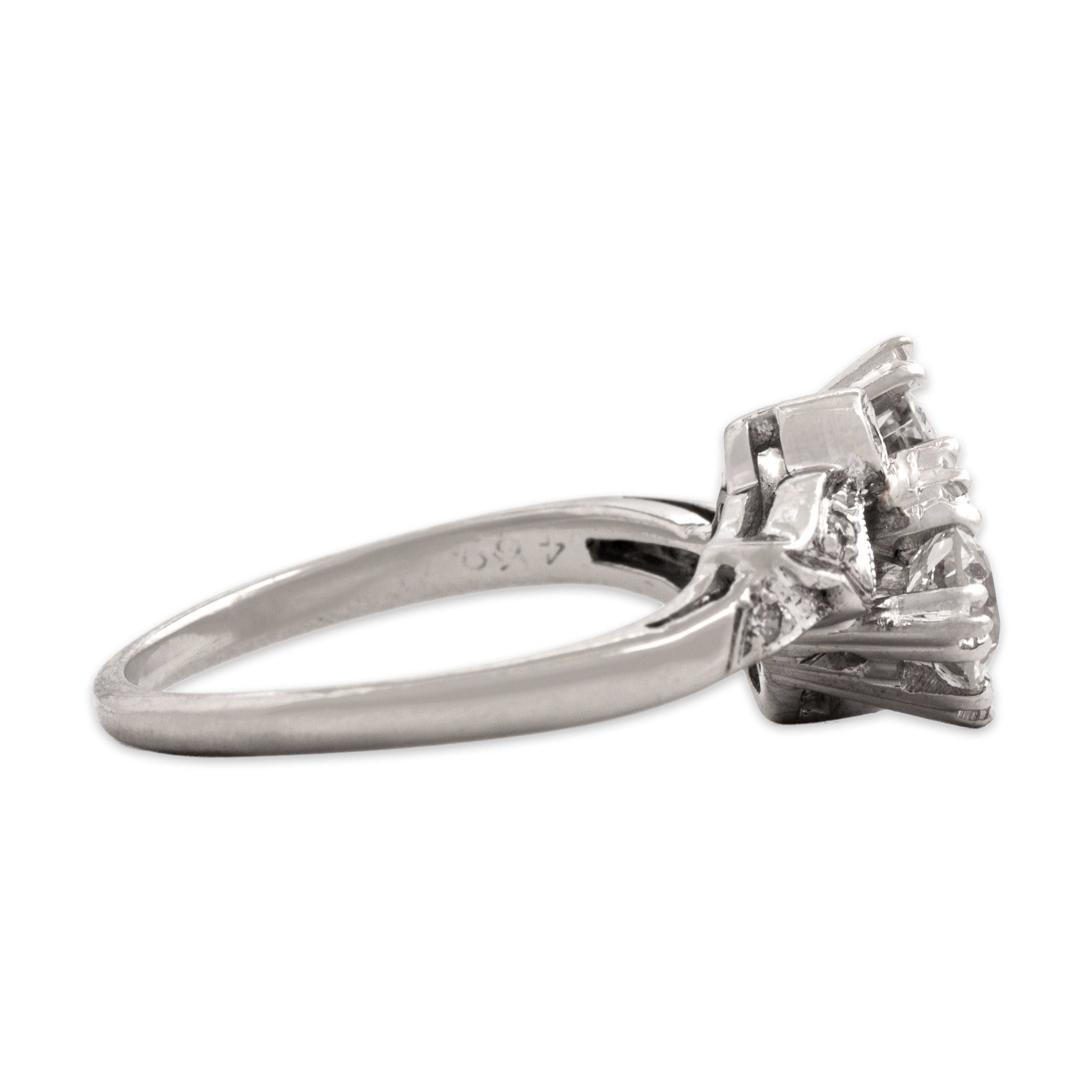 Antique Art Deco 14k White Gold .82cttw Old European Old Mine Cut Diamond Stunning Decorated Bypass Toi-Et-Moi Ring - Side view