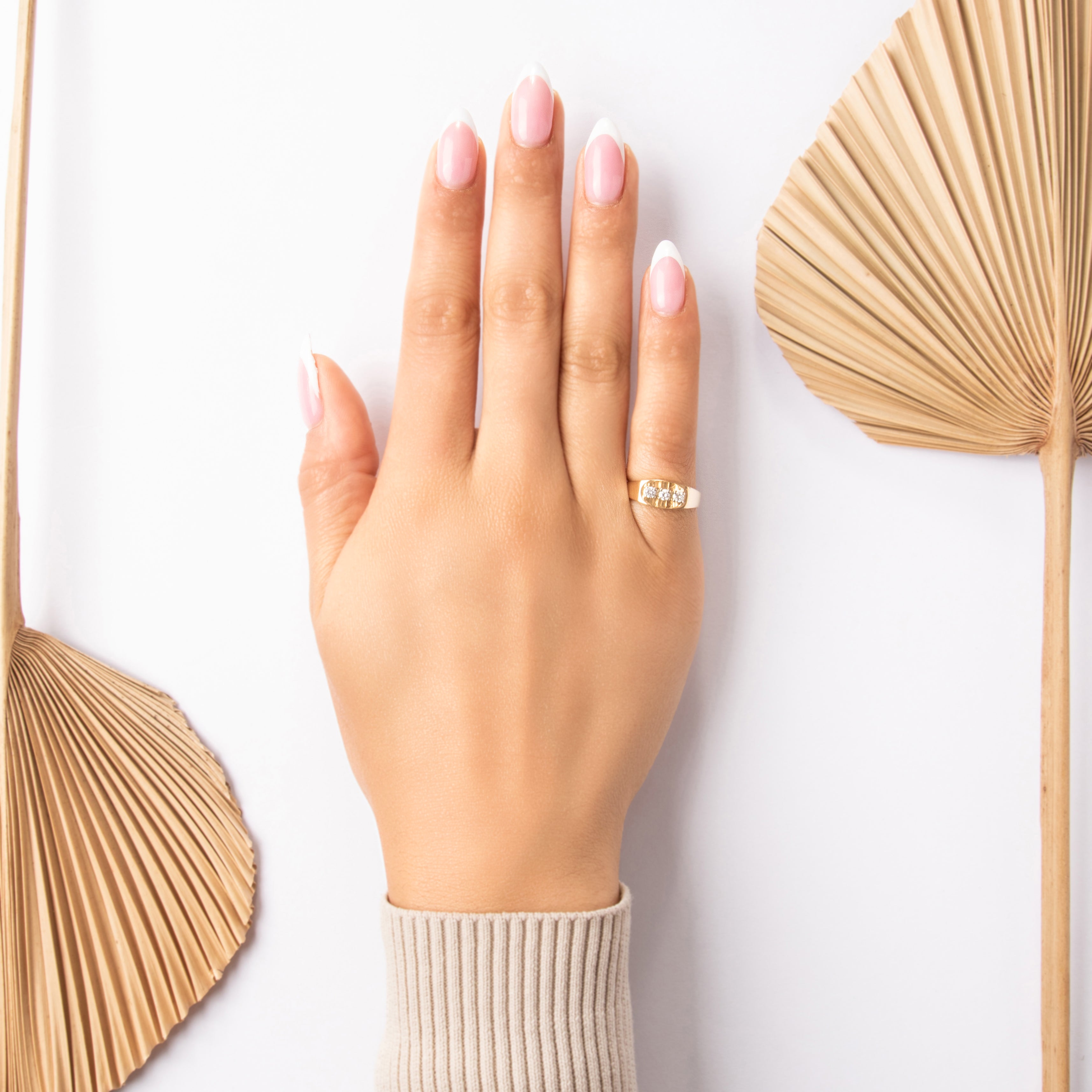 Vintage 14k Yellow Gold Diamond Gleaming Geometric Trio Ring - On model view