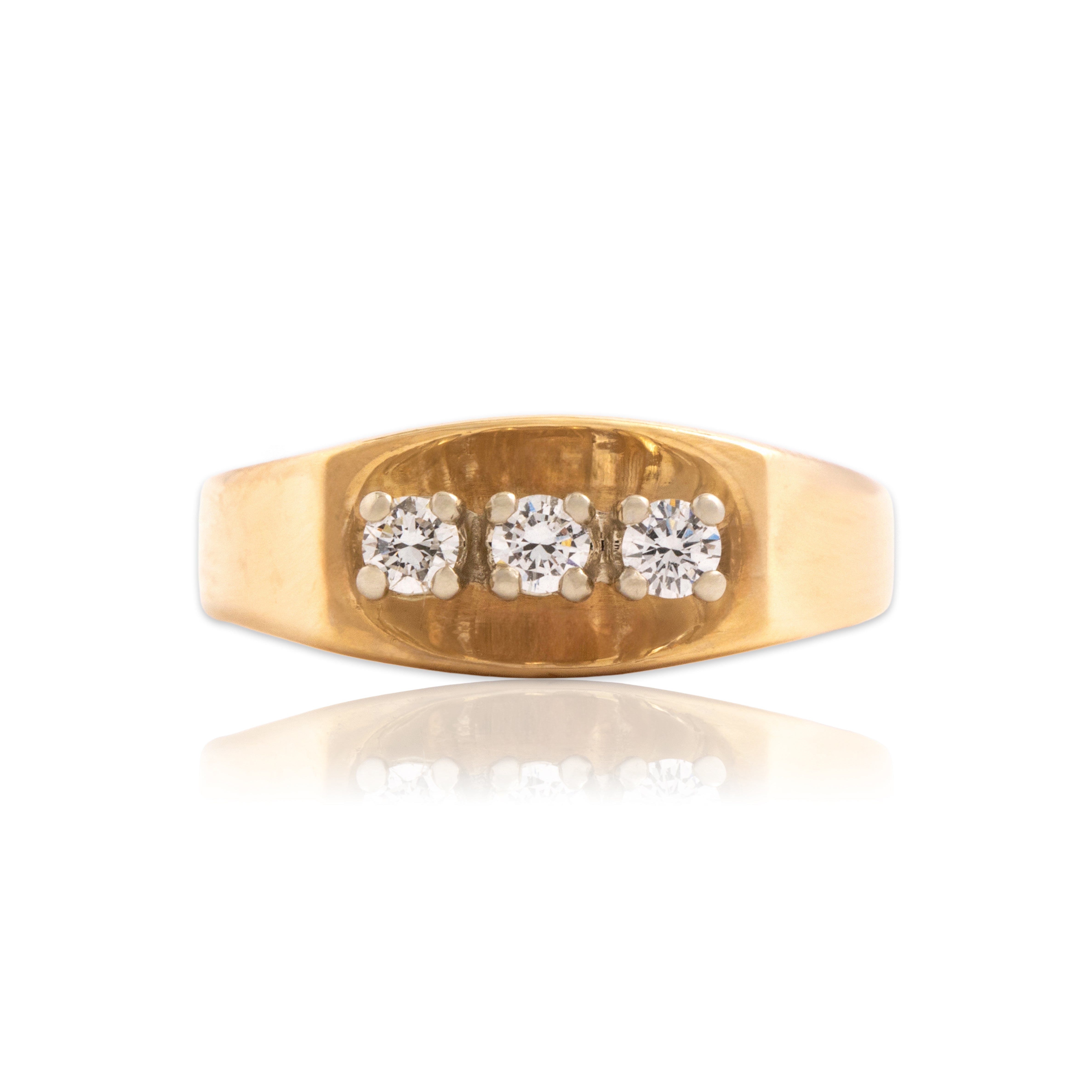 Vintage 14k Yellow Gold Diamond Gleaming Geometric Trio Ring - Close-up view