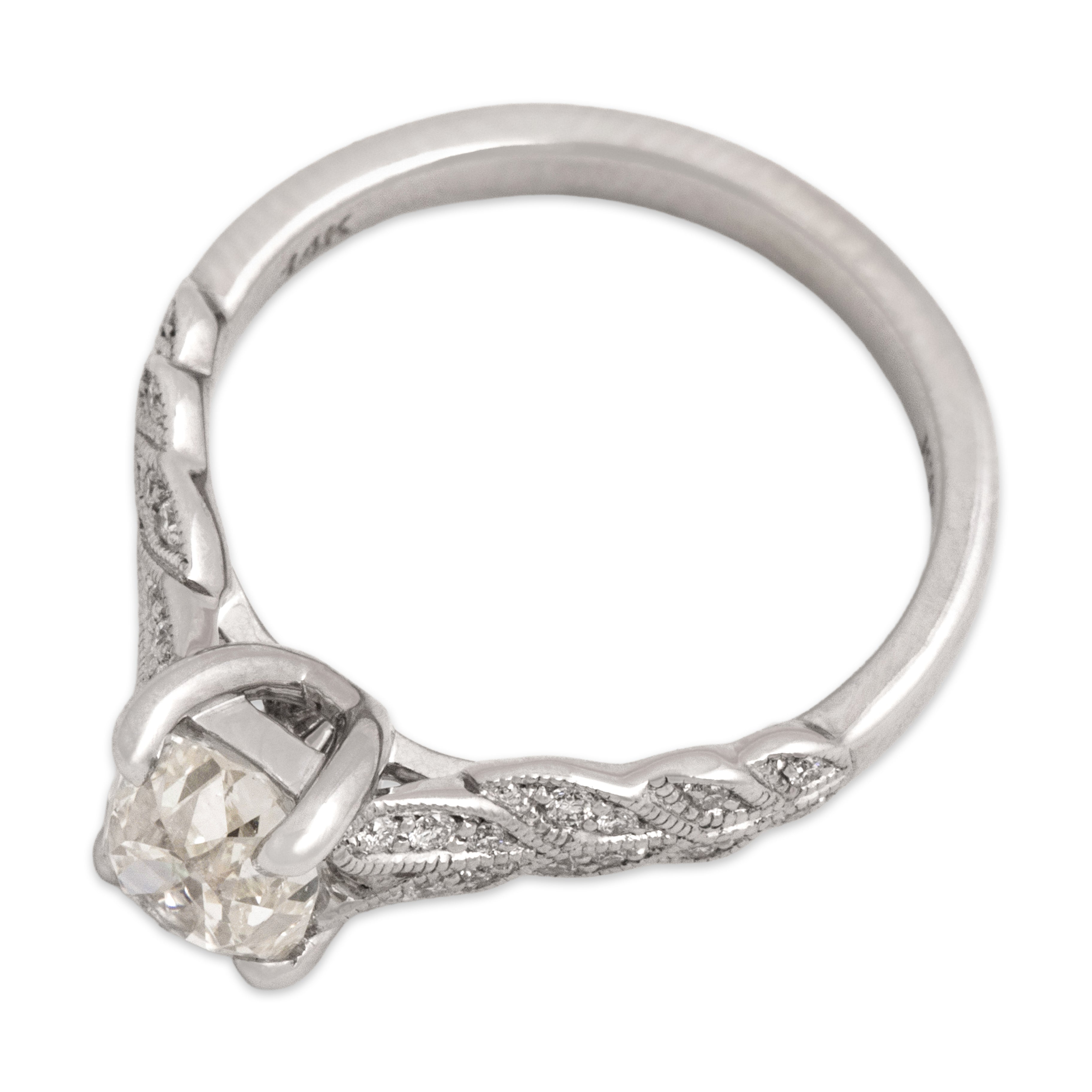 Estate 14k White Gold 1.15cttw Old Mine Cut Diamond Dazzling Laurel Ring 6.50