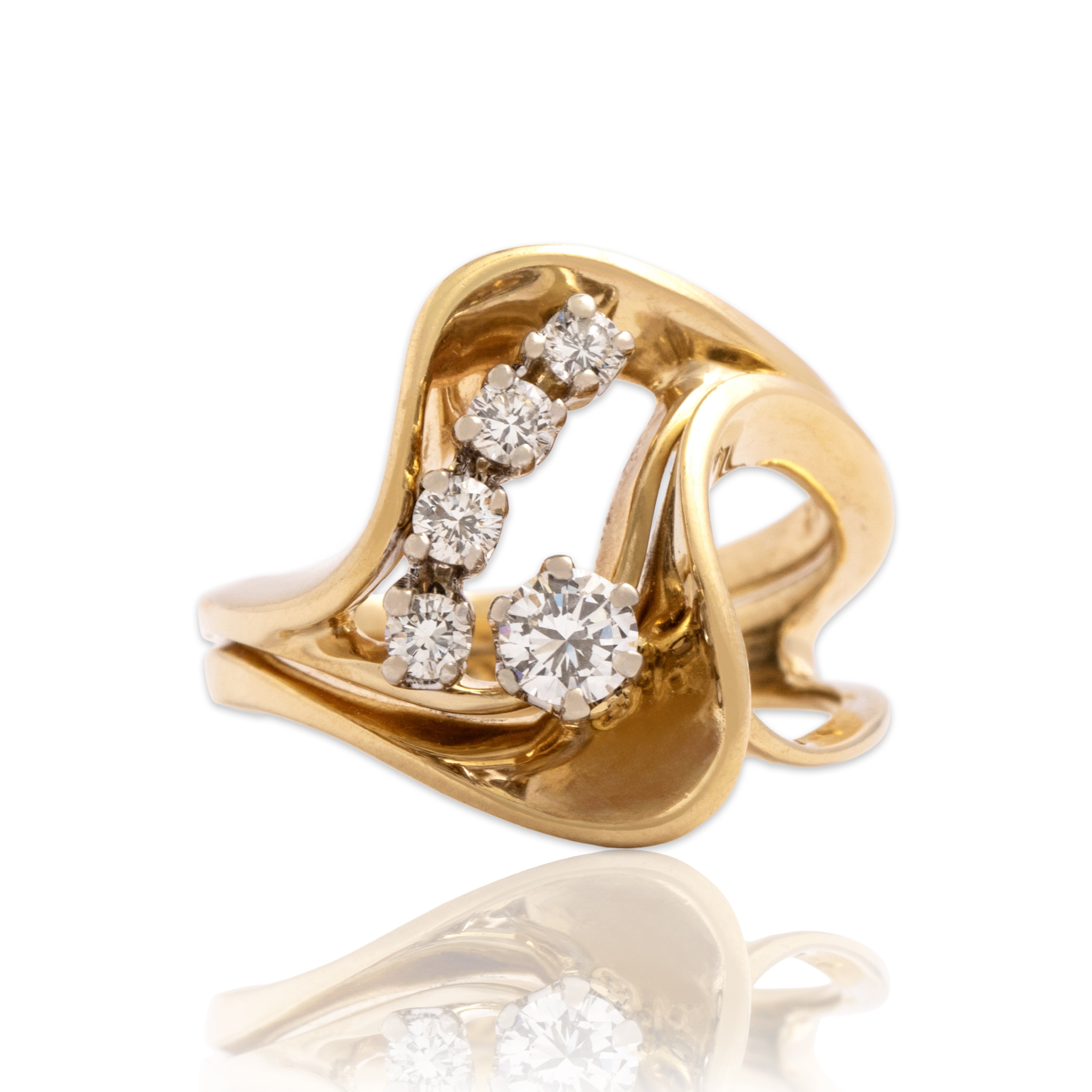 Vintage 14k Yellow Gold Diamond Dazzling Looping Duo Ring - Close-up view