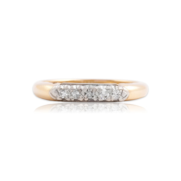 Vintage 14k Yellow & White Gold Diamond Lovely Dainty Line Ring 5.75