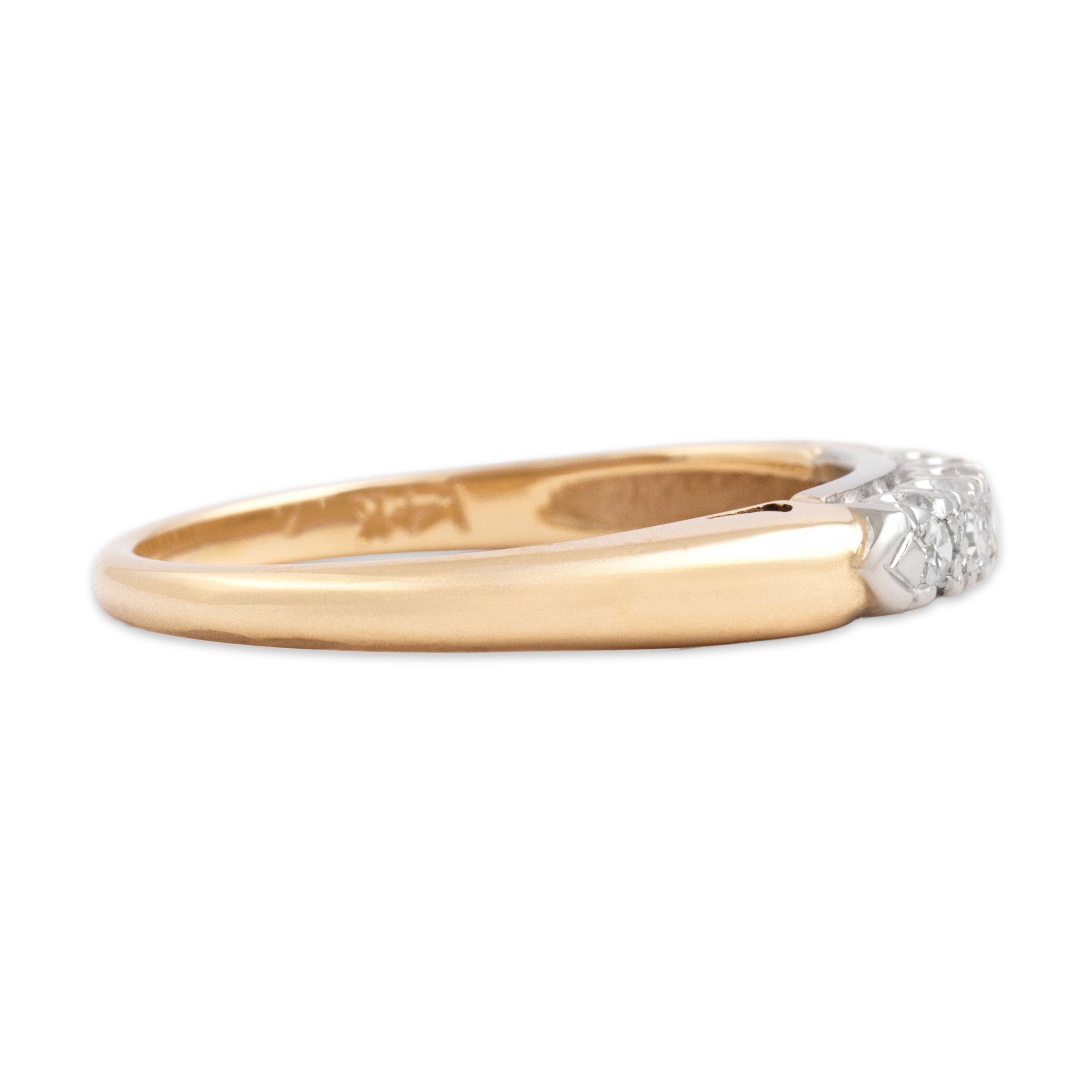 Vintage 14k Yellow & White Gold Diamond Lovely Dainty 5-Stone Line Ring - Side view