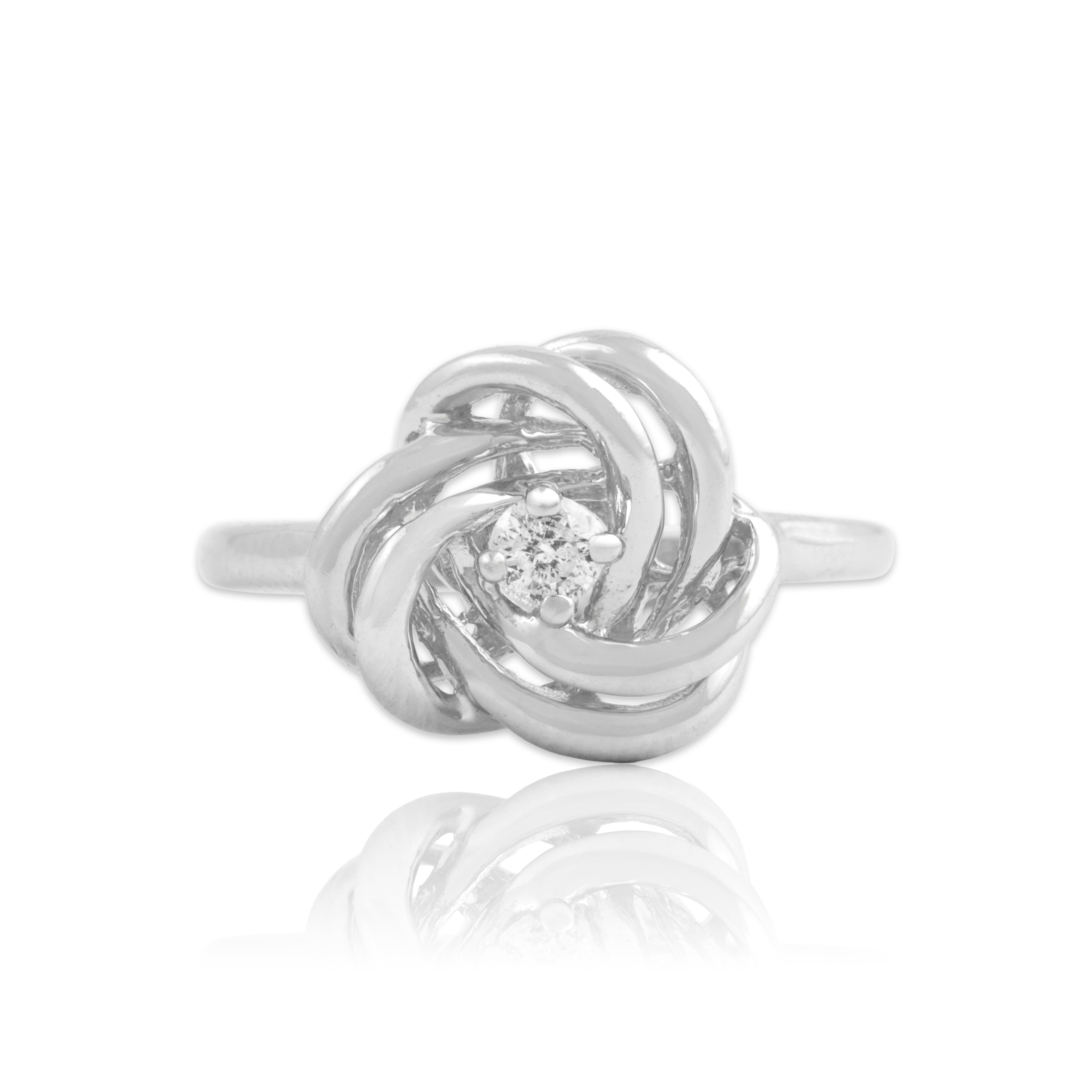 Vintage 14k White Gold Diamond Open Trefoil Knot Ring 4.50