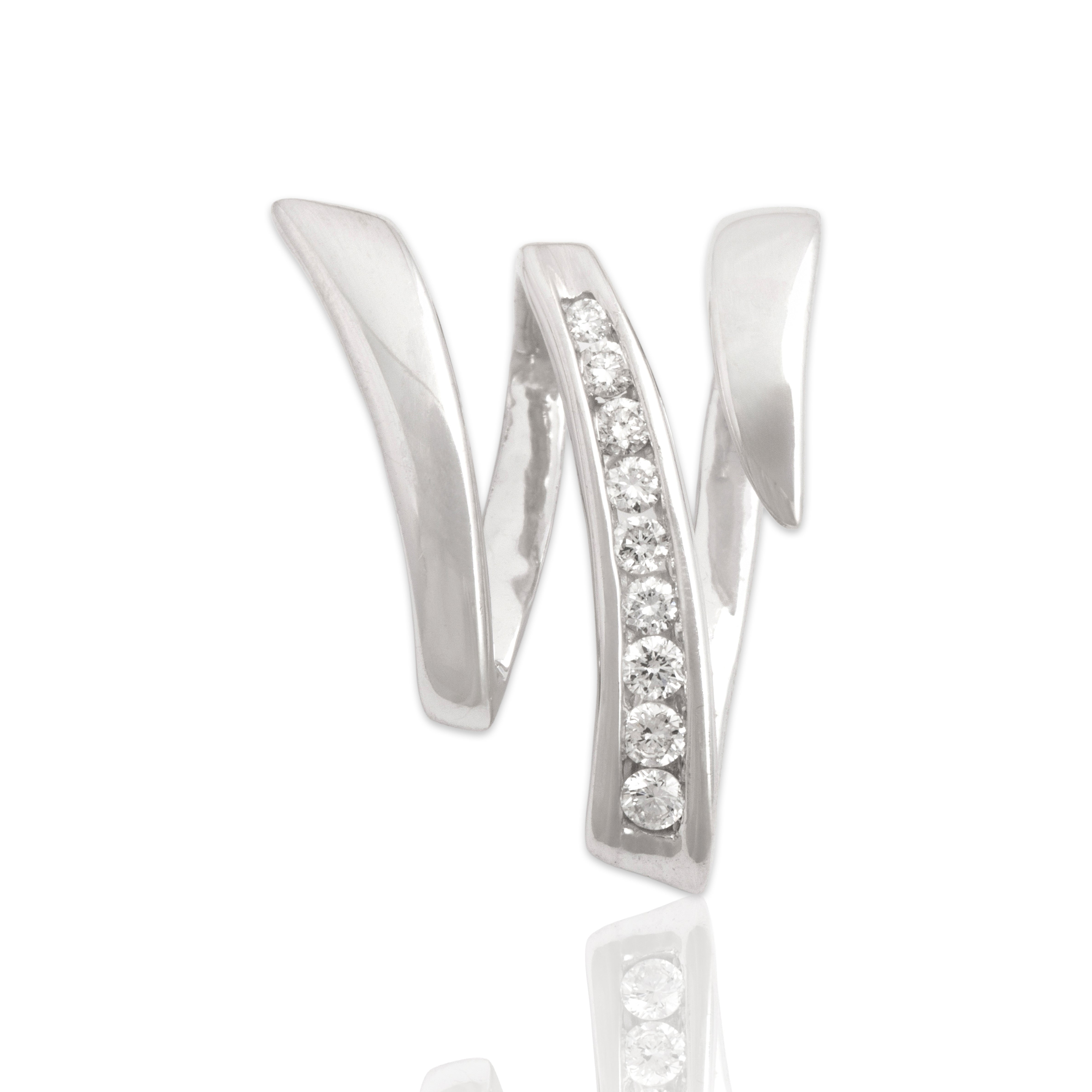Vintage 14k White Gold Diamond Zig-Zag Pendant - Close-up view