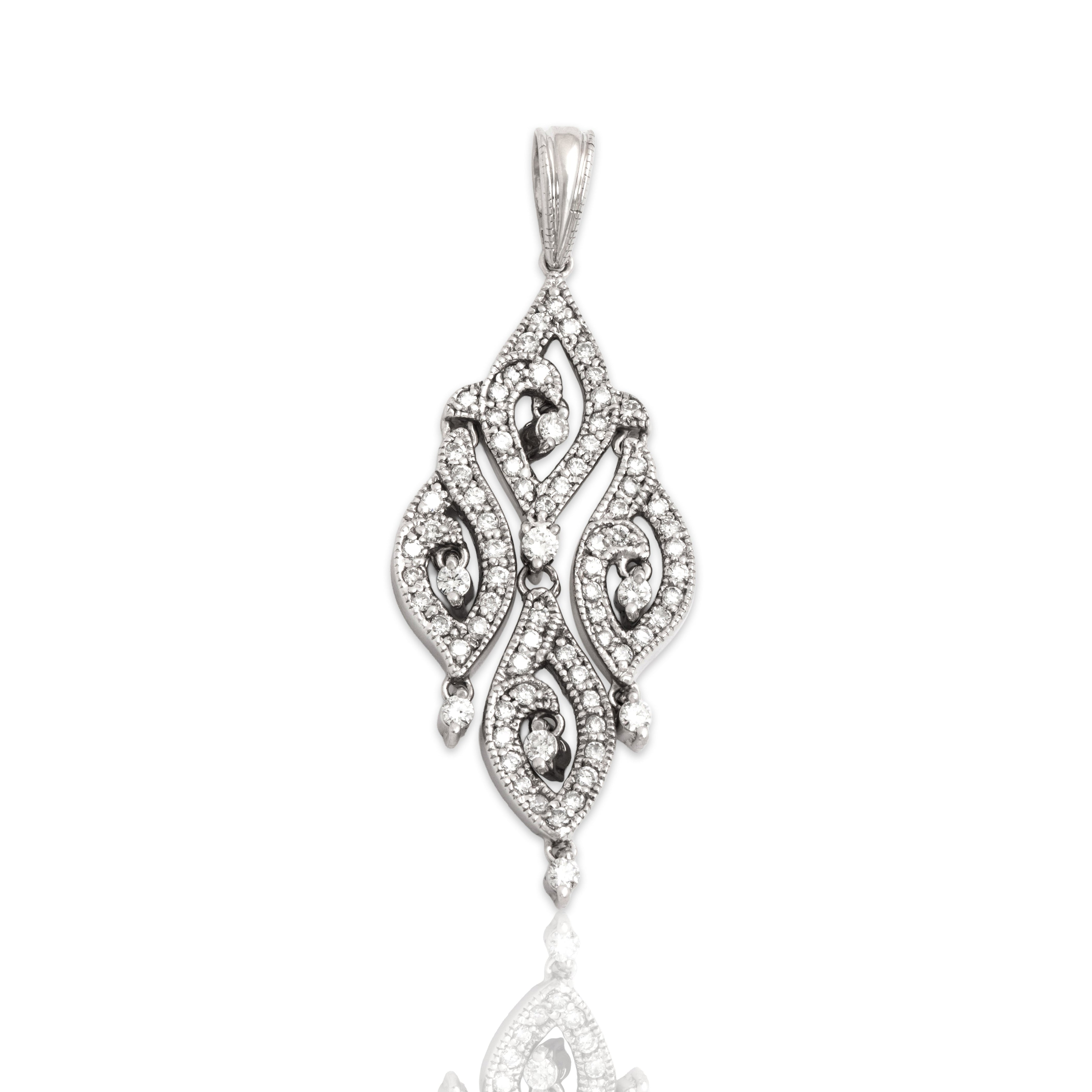 Vintage 14k White Gold .6cttw Diamond Incredible Lavalier-Style Dangle Pendant - Close-up view