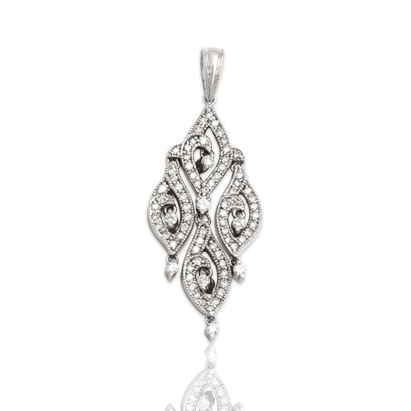 Vintage 14k White Gold .6cttw Diamond Stunning Teardrop Dangle Pendant