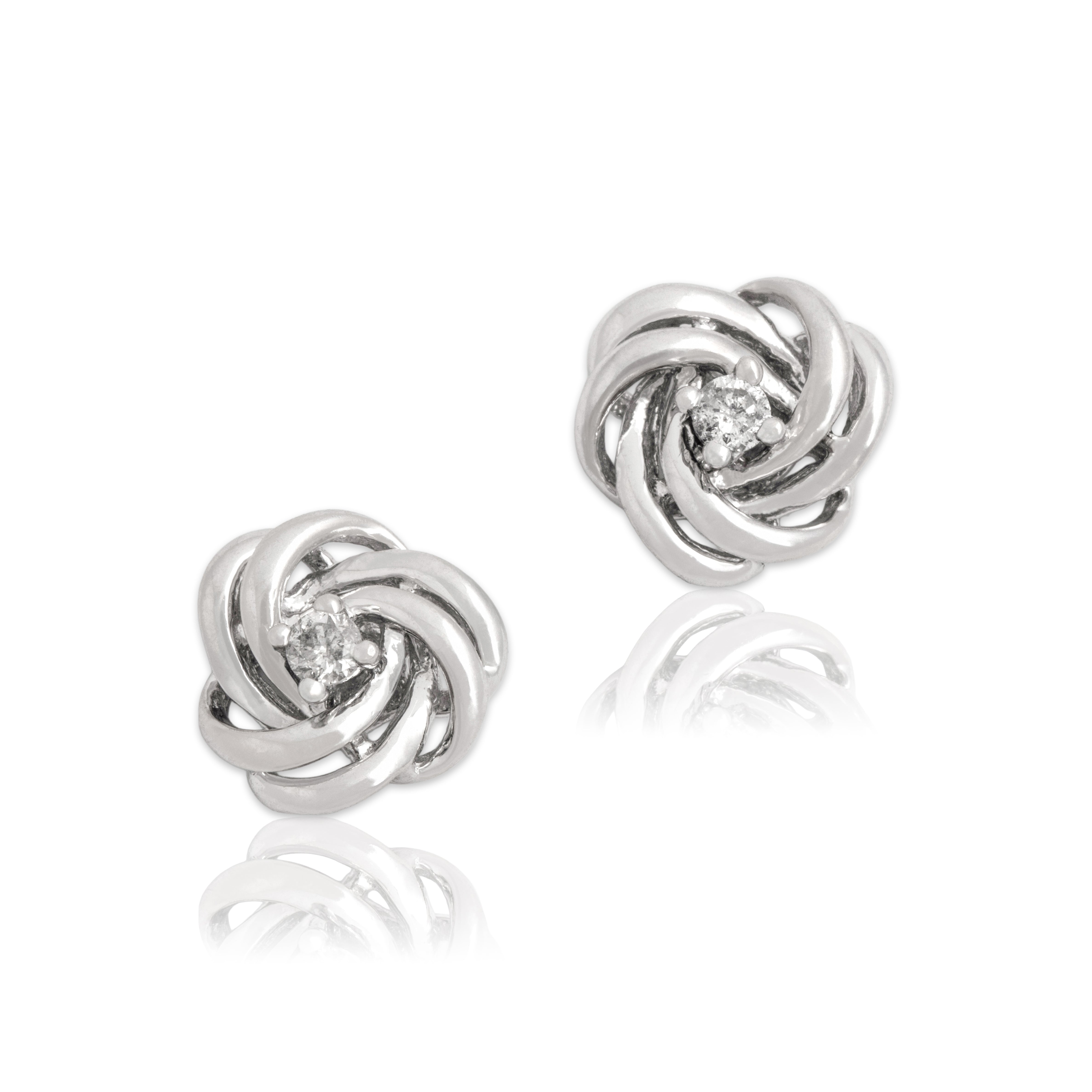 Vintage 14k White Gold Diamond Lovely Trefoil Knot Stud Earrings