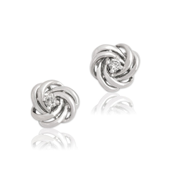 Vintage 14k White Gold Diamond Lovely Trefoil Knot Stud Earrings