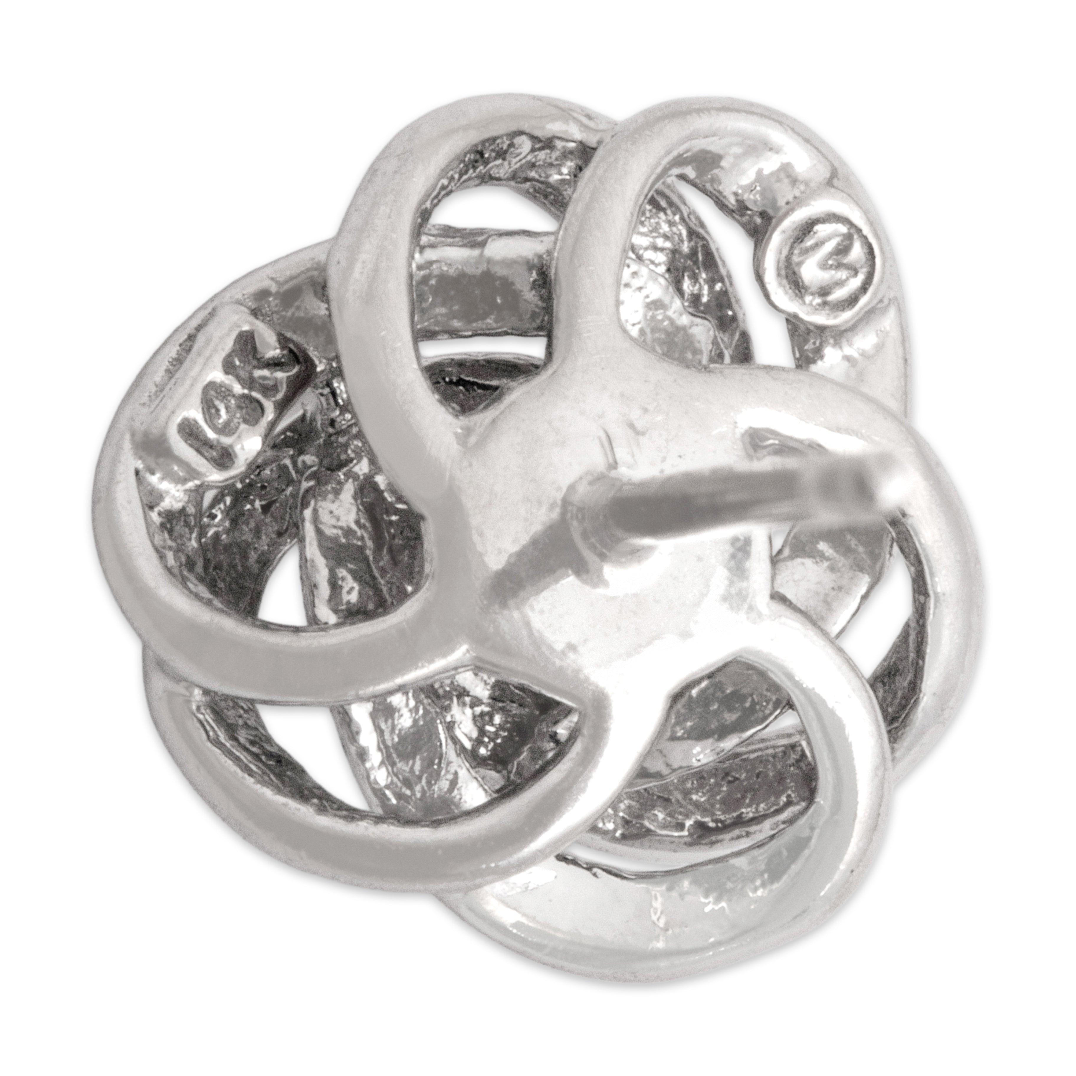 Vintage 14k White Gold Diamond Classic Open Trefoil Knot Stud Earrings - Hallmark view