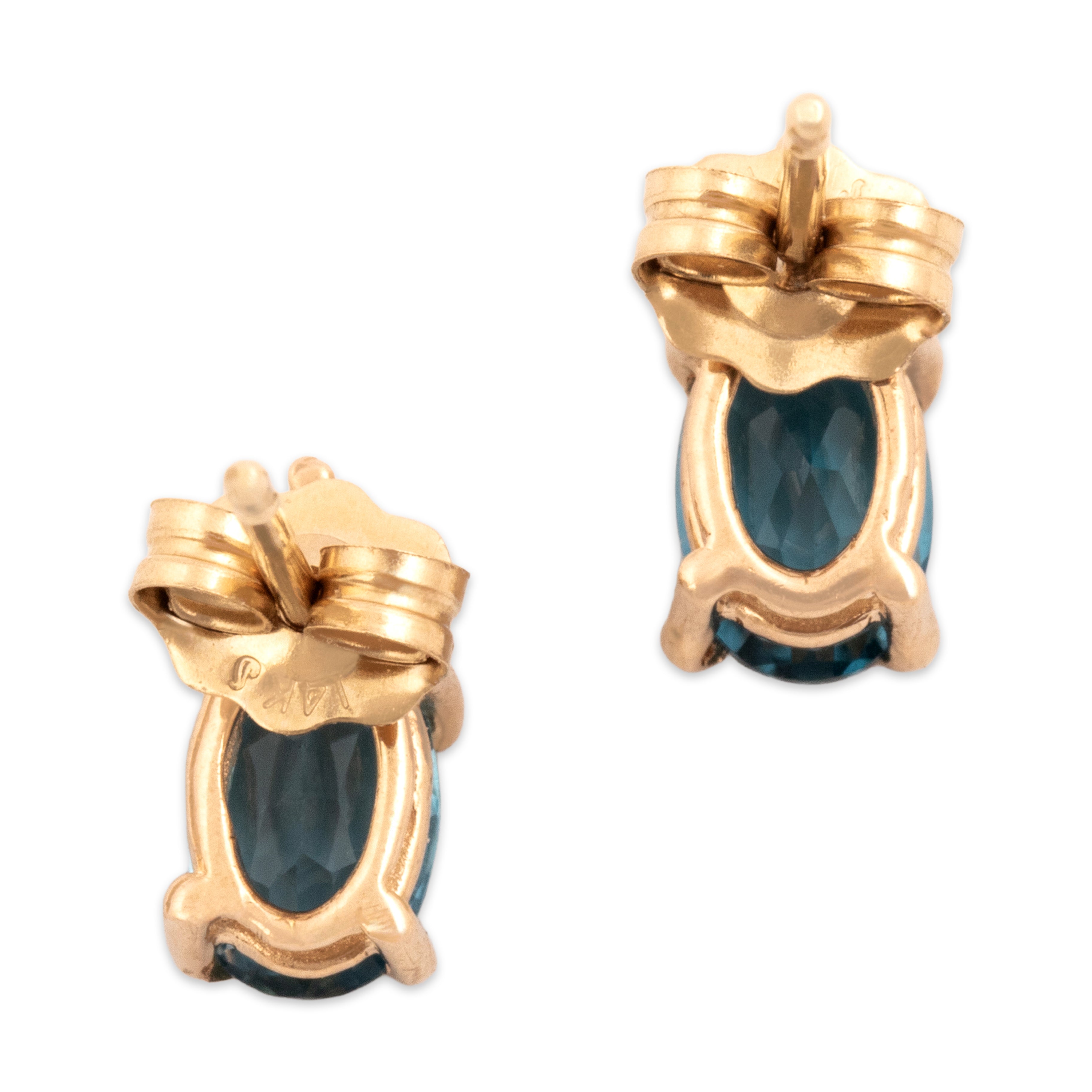 Vintage 14k Yellow Gold 1.07cttw London Blue Topaz Diamond Sparkling Ocean Drop Stud Earrings - Back view