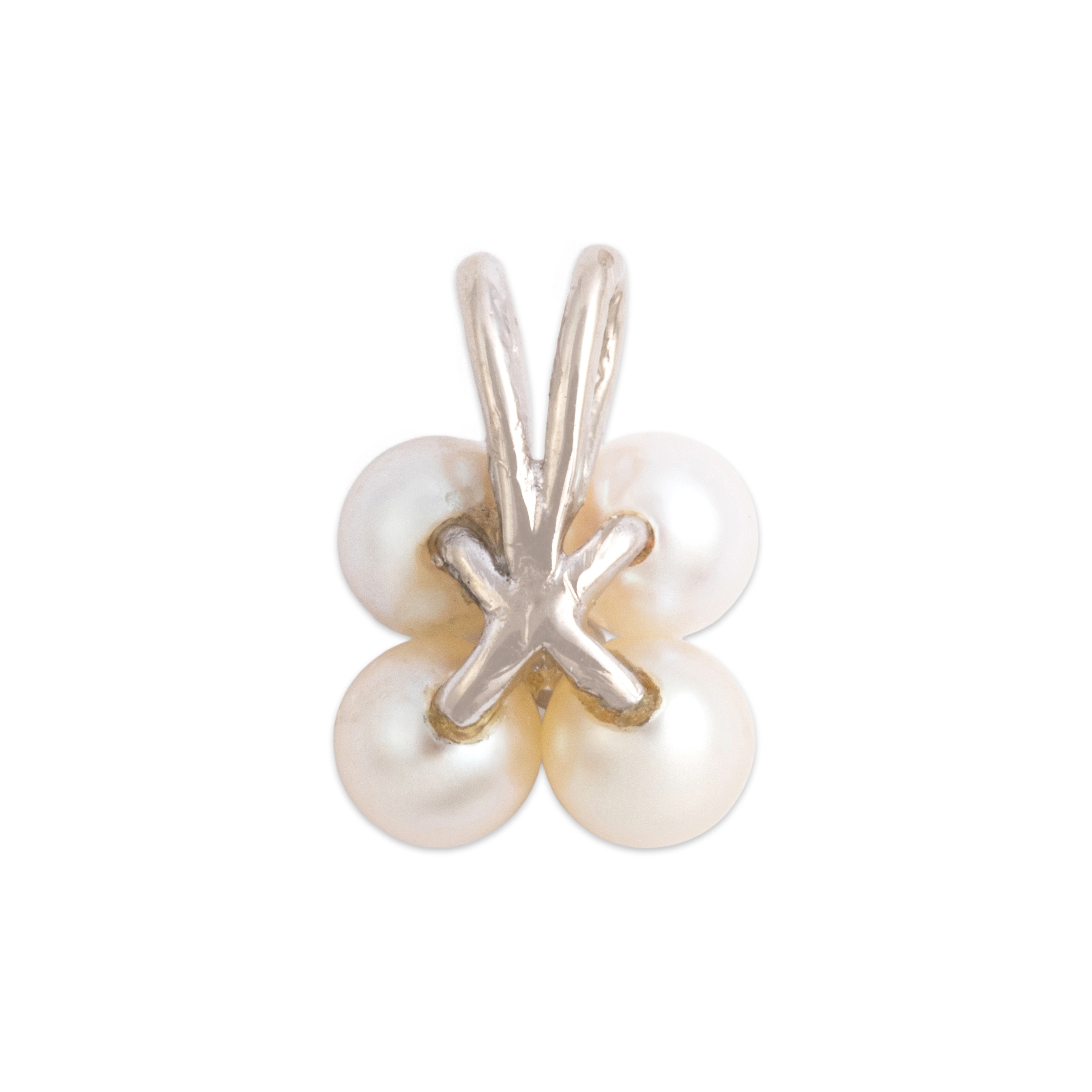 Vintage Small 14k White Gold Pearl Diamond Elegant Quatrefoil Pendant