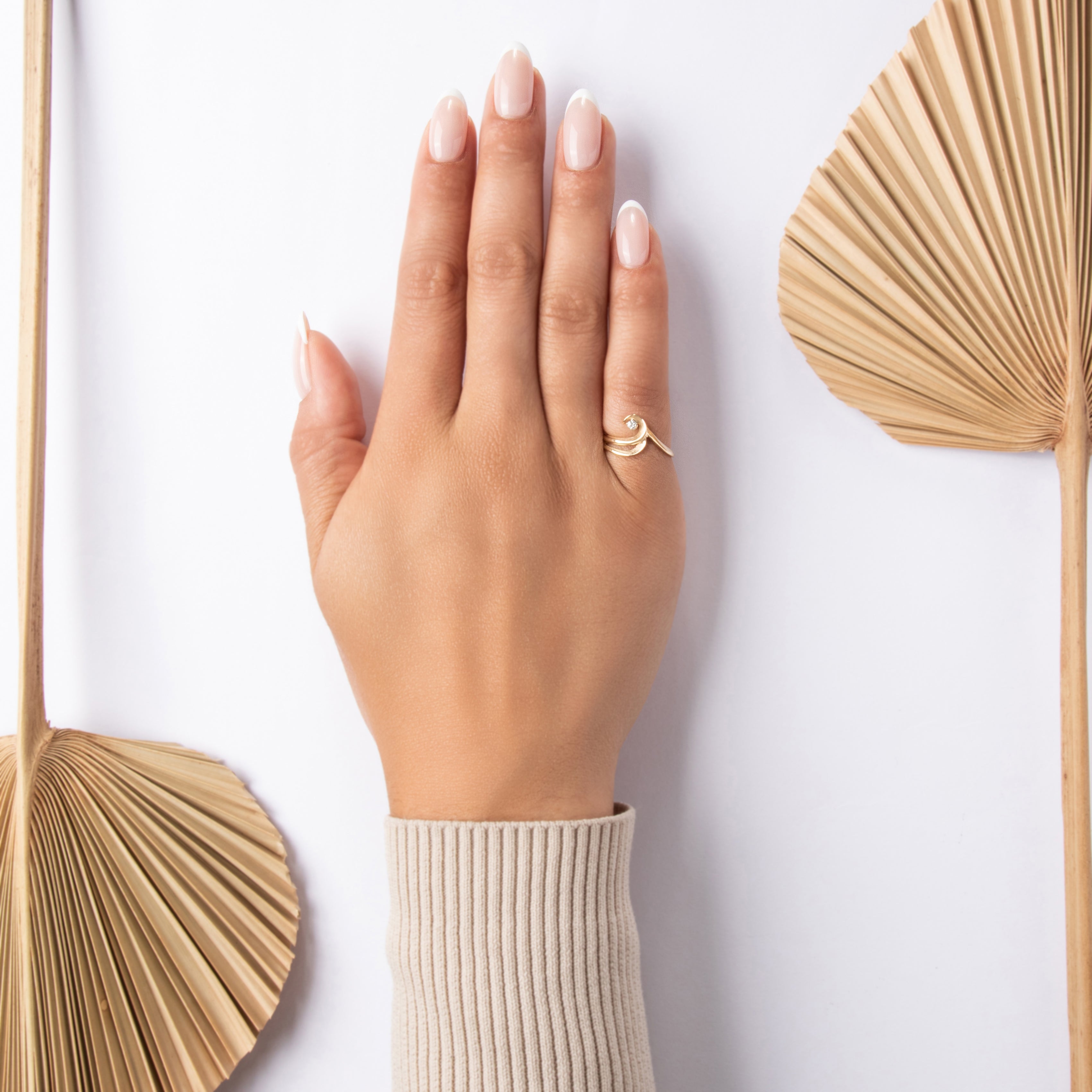 Vintage 14k Yellow Gold Diamond Delicate Double Swirl Ring - On model view
