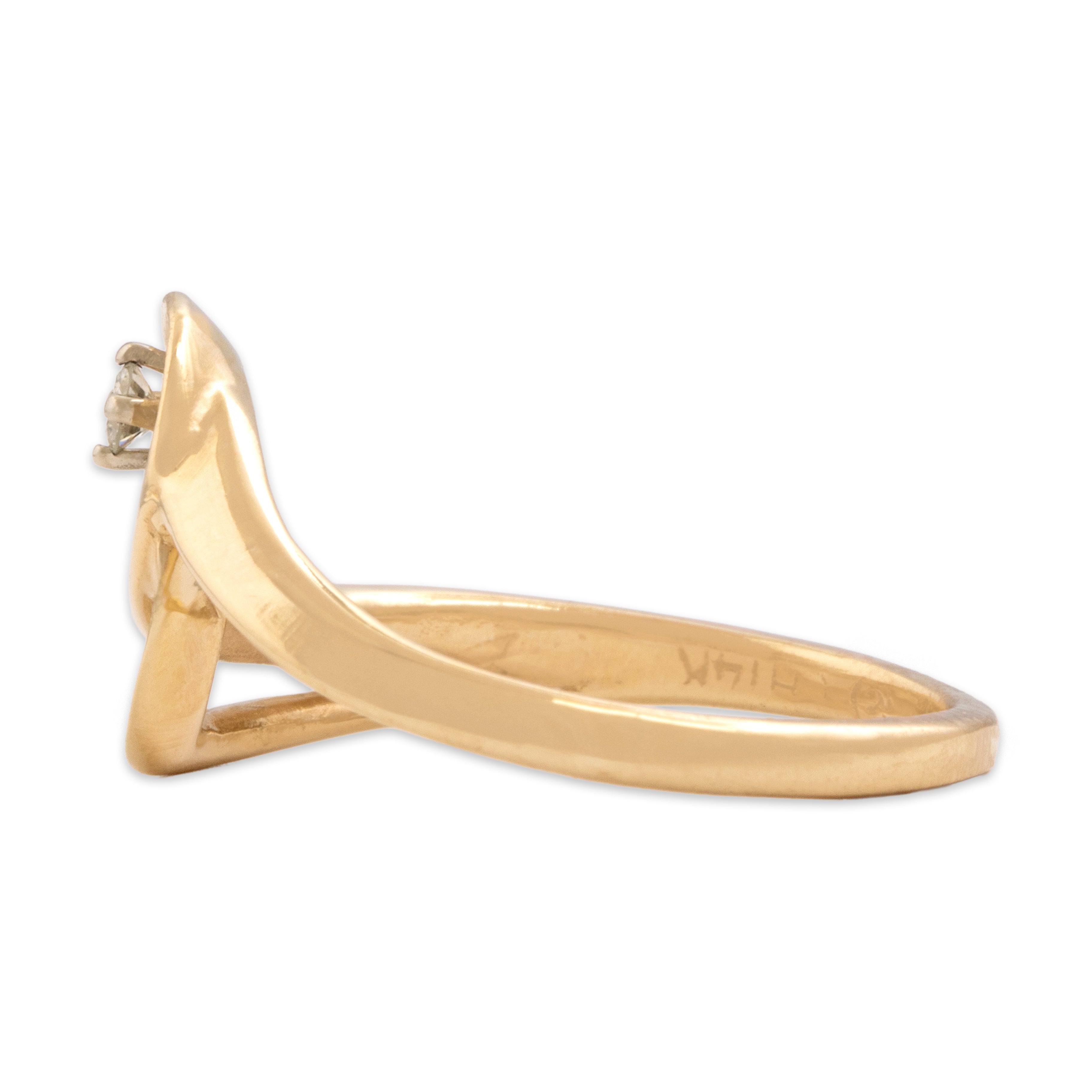 Vintage 14k Yellow Gold Diamond Delicate Double Swirl Ring - Side view