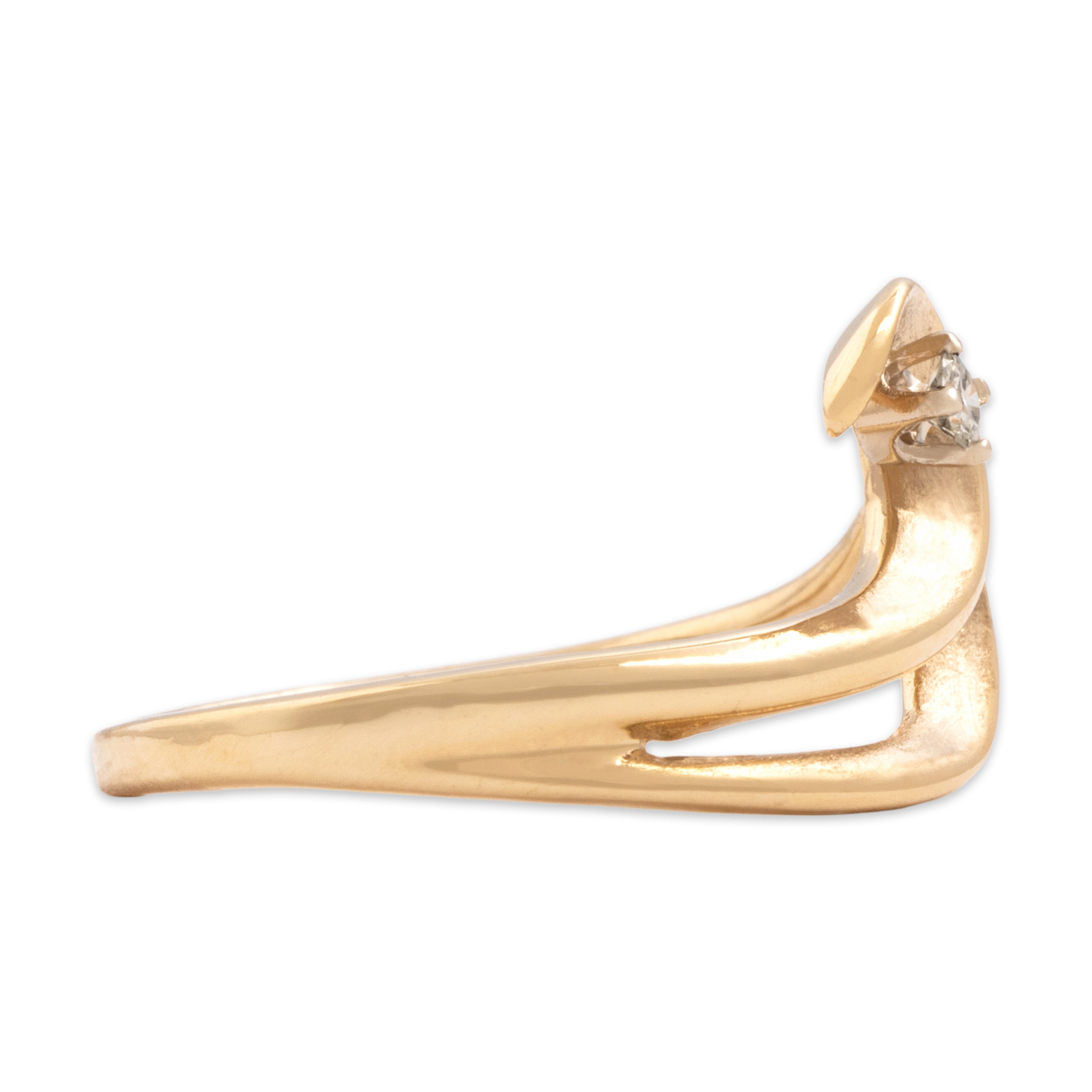 Vintage 14k Yellow Gold Diamond Delicate Double Swirl Ring - Side view