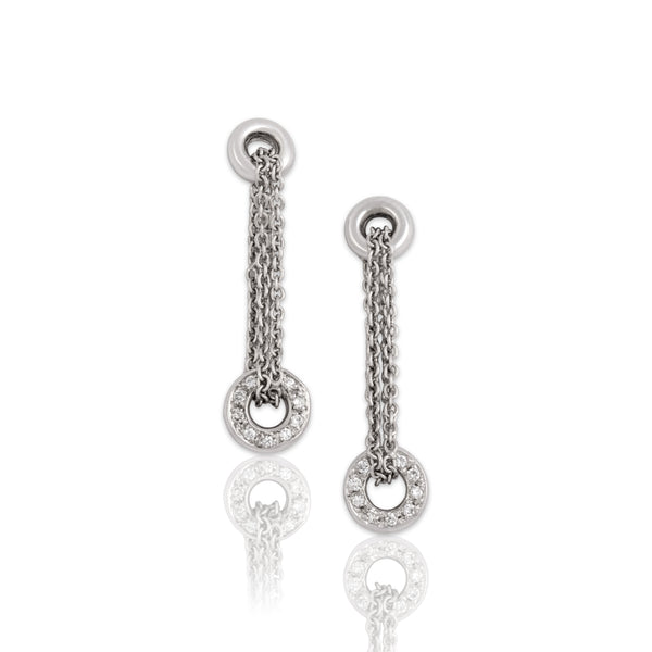 Vintage Italian 18k White Gold Diamond Incredible Chain Disc Dangle Earrings