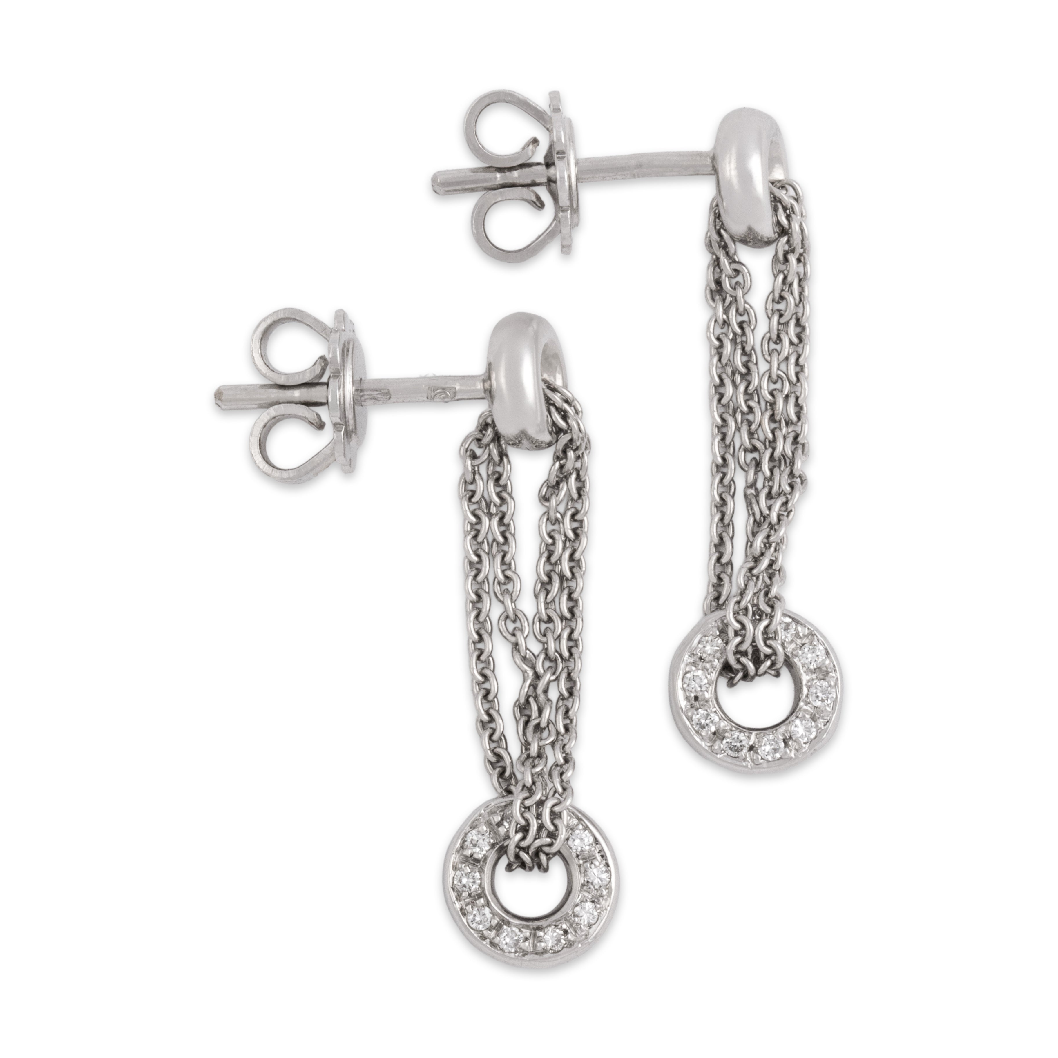 Vintage Italian 18k White Gold Diamond Incredible Chain Disc Dangle Earrings - Side view