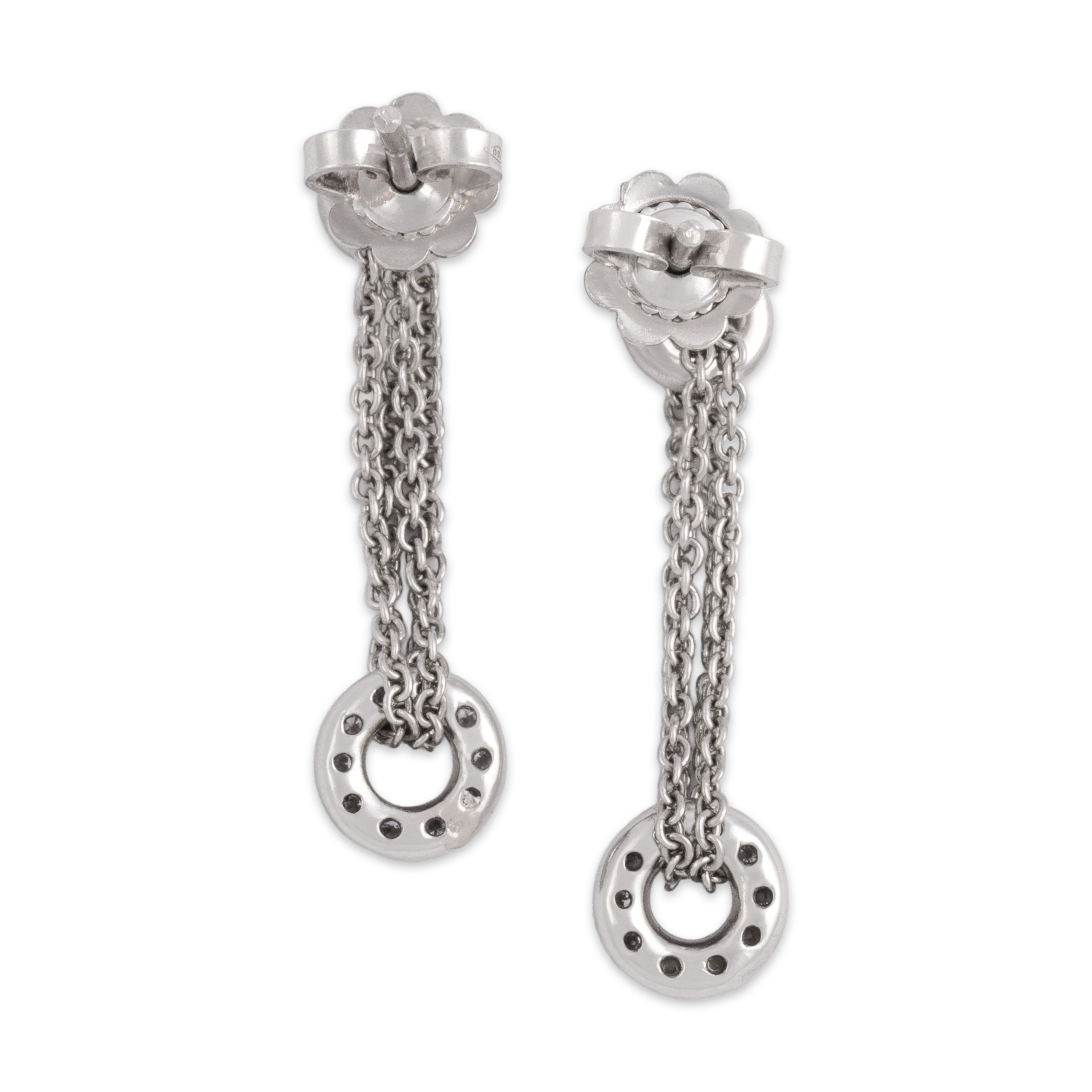 Vintage Italian 18k White Gold Diamond Incredible Chain Disc Dangle Earrings - Back view