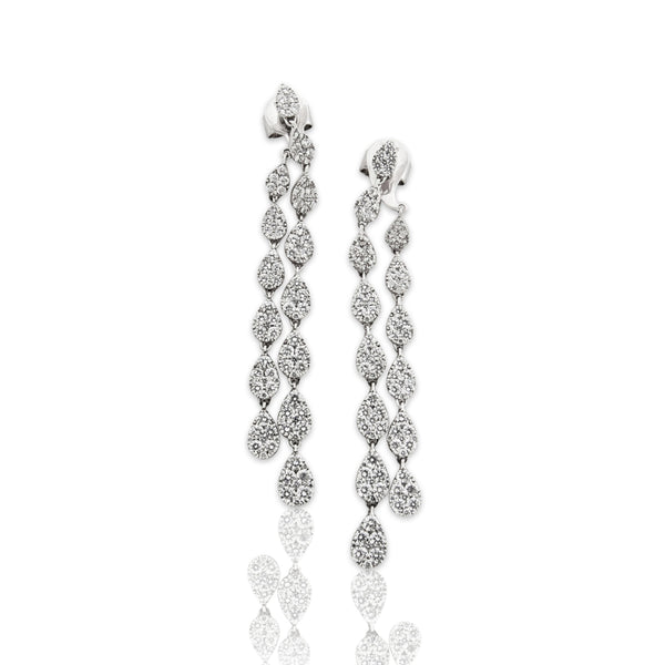 Vintage 18k White Gold 2.83cttw Diamond Incredible Sparkling Teardrop Dangle Earrings - Close-up view