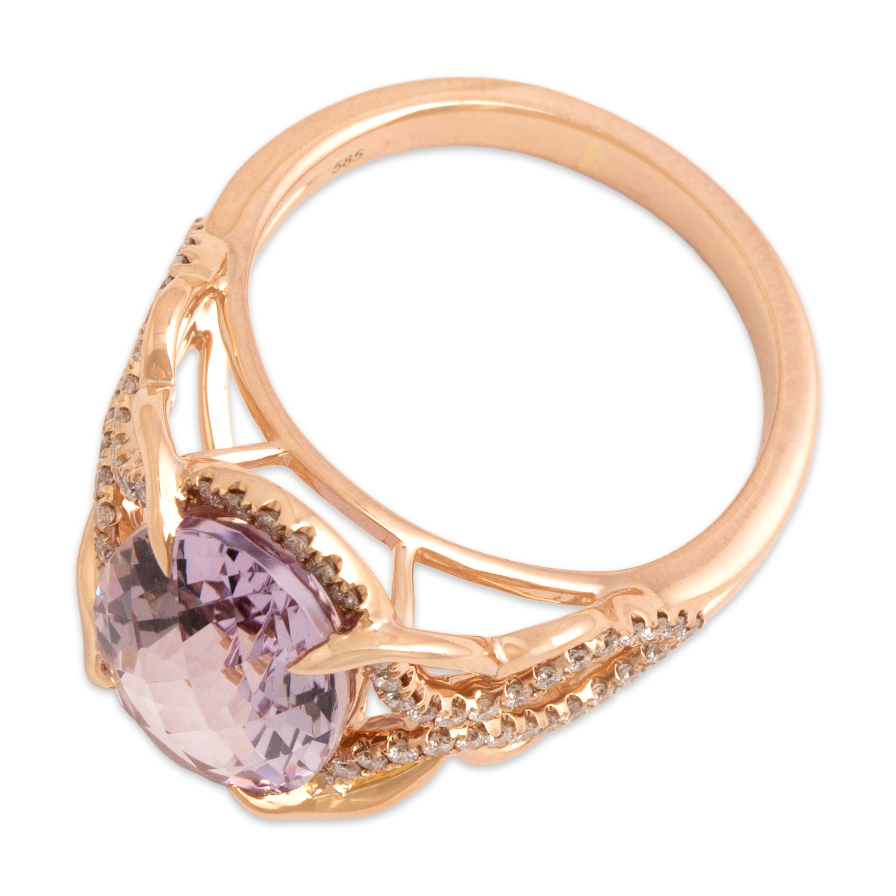 Estate 14k Rose Gold 5.27ct Amethyst Diamond Flashing Claw-Prong Cocktail Ring - Overall view