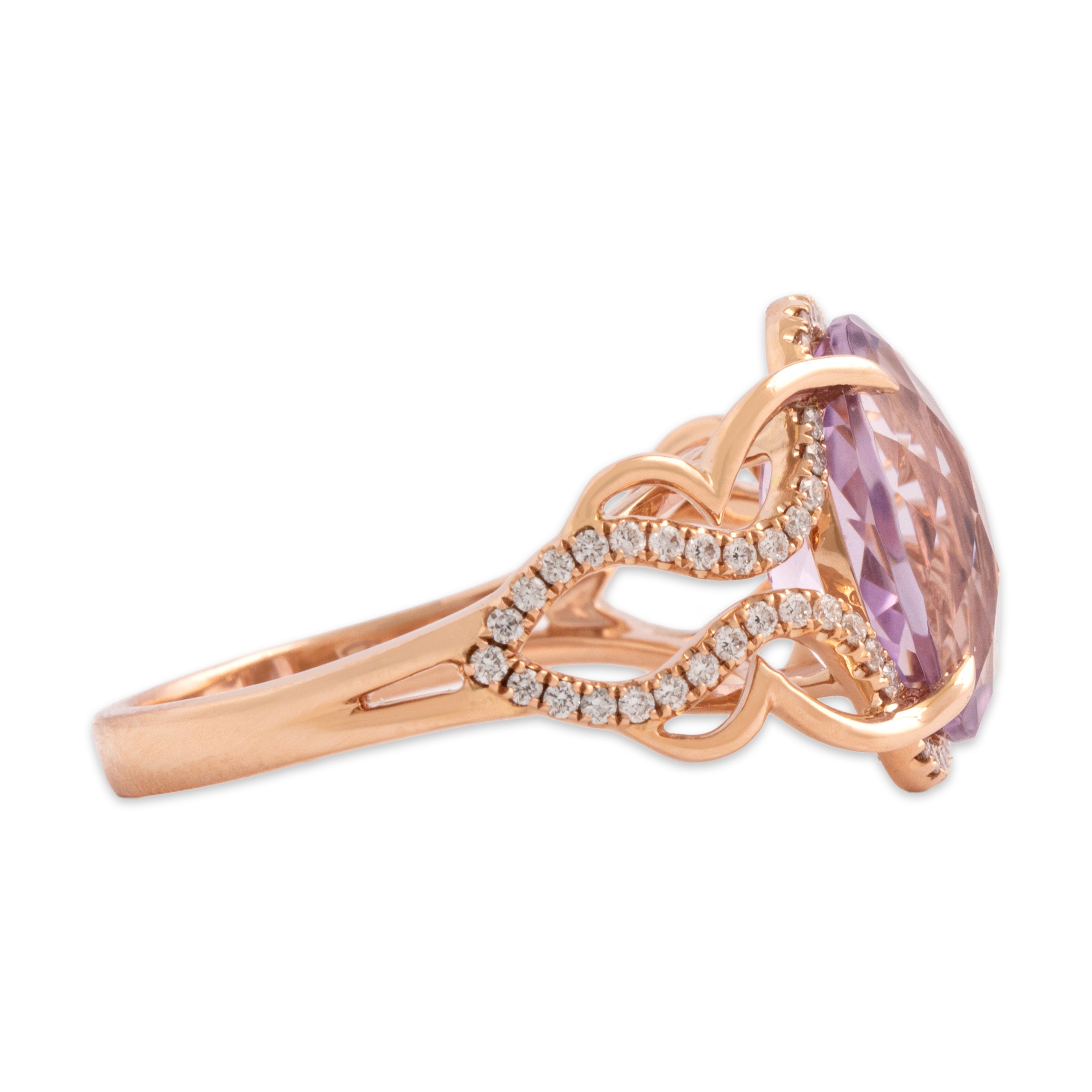 Estate 14k Rose Gold 5.27ct Amethyst Diamond Flashing Claw-Prong Cocktail Ring - Side view