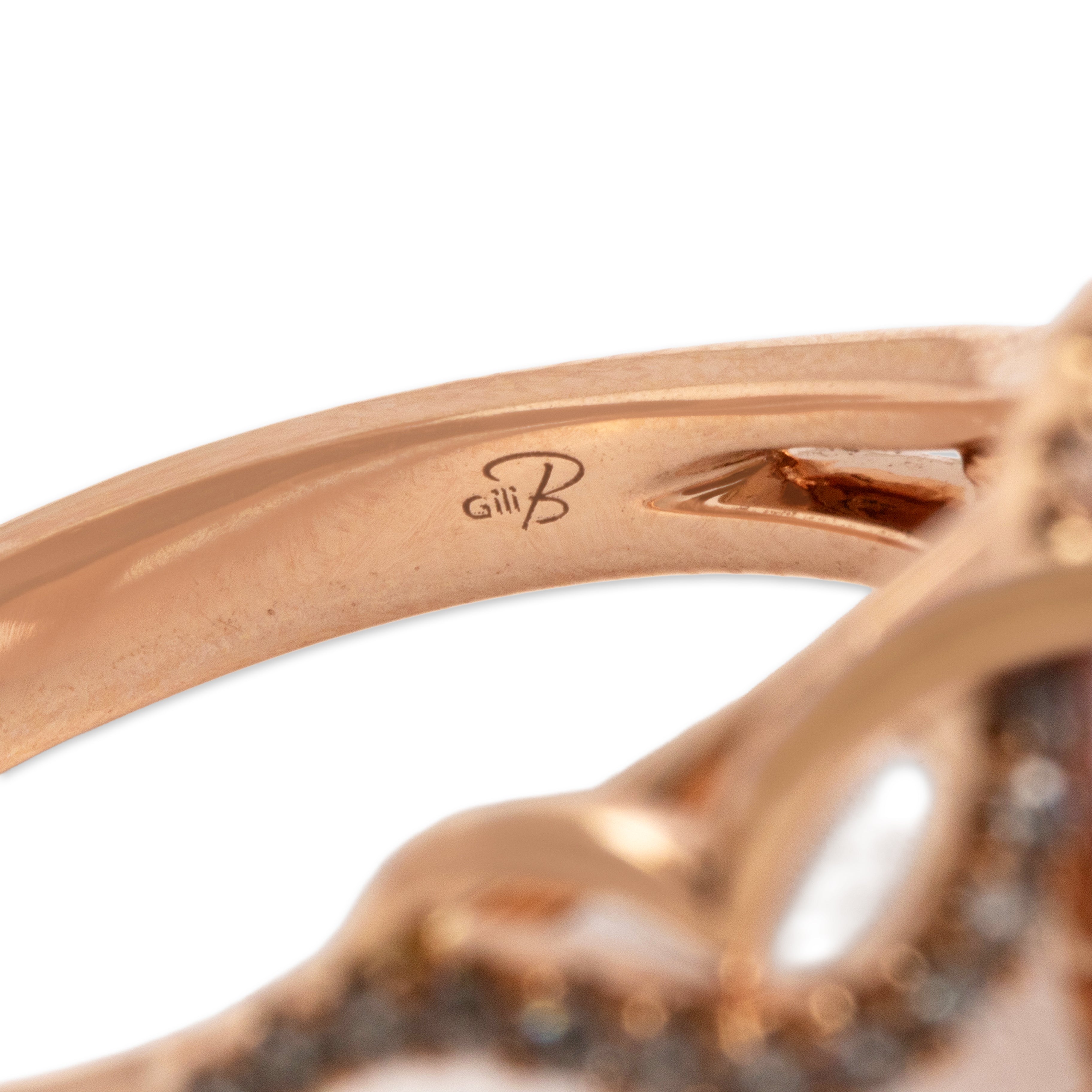 Estate 14k Rose Gold 5.27ct Amethyst Diamond Flashing Claw-Prong Cocktail Ring - Hallmark view