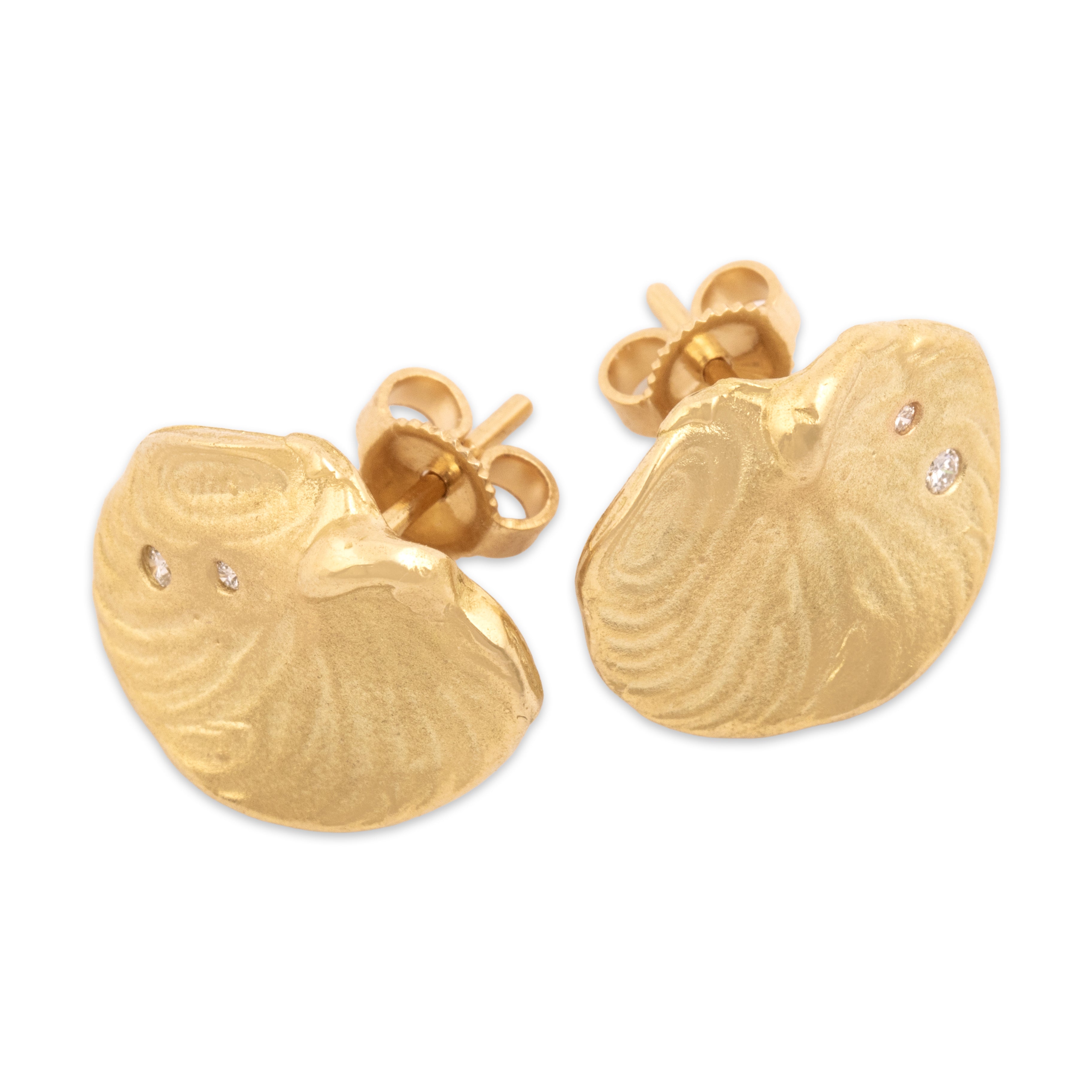 Vintage 18k Yellow Gold Diamond Artistic Textured Lilypad Stud Earrings - Overall view