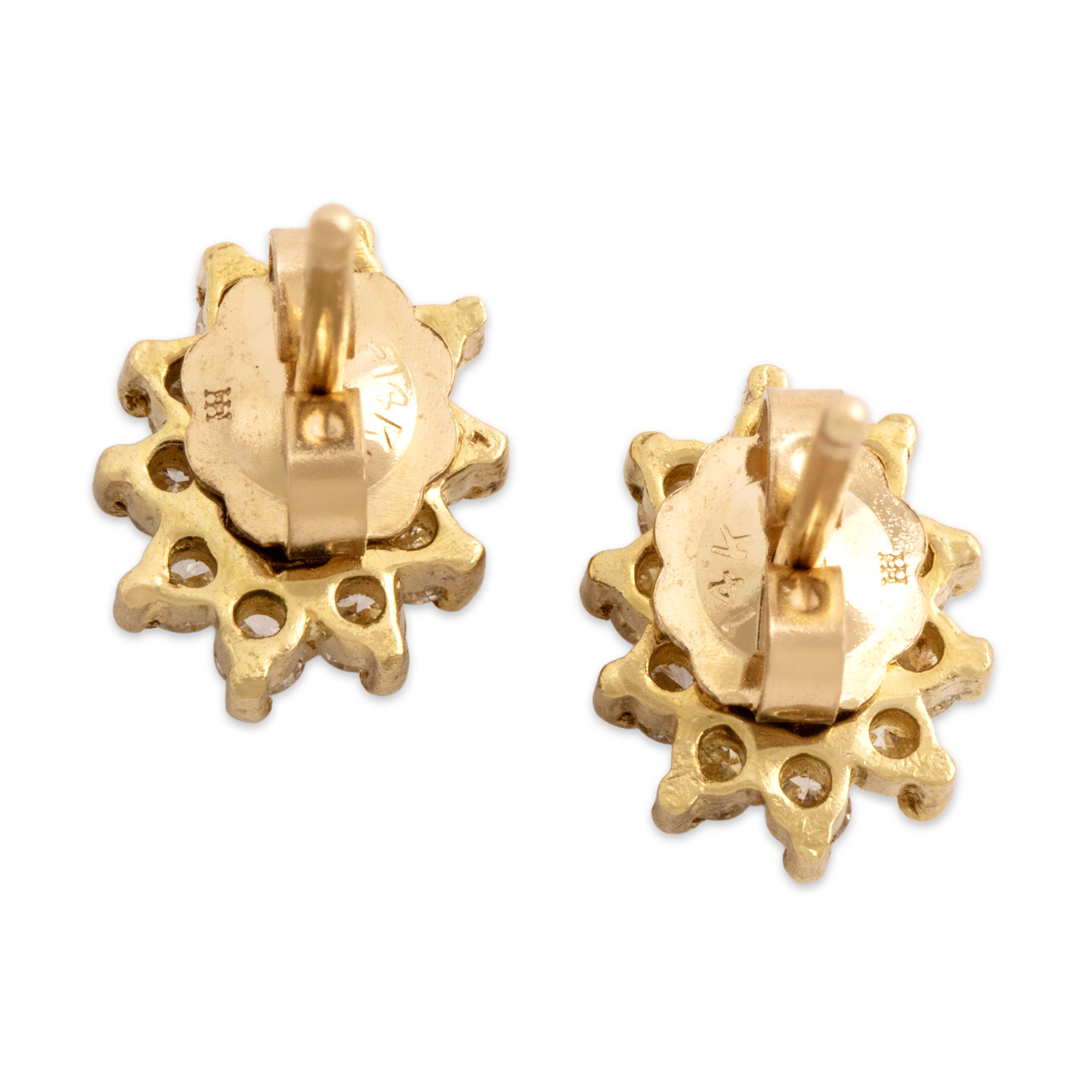 Vintage 18k & 14k Yellow Gold .84cttw Ruby Diamond Classic Oval Halo Stud Earrings - Back view