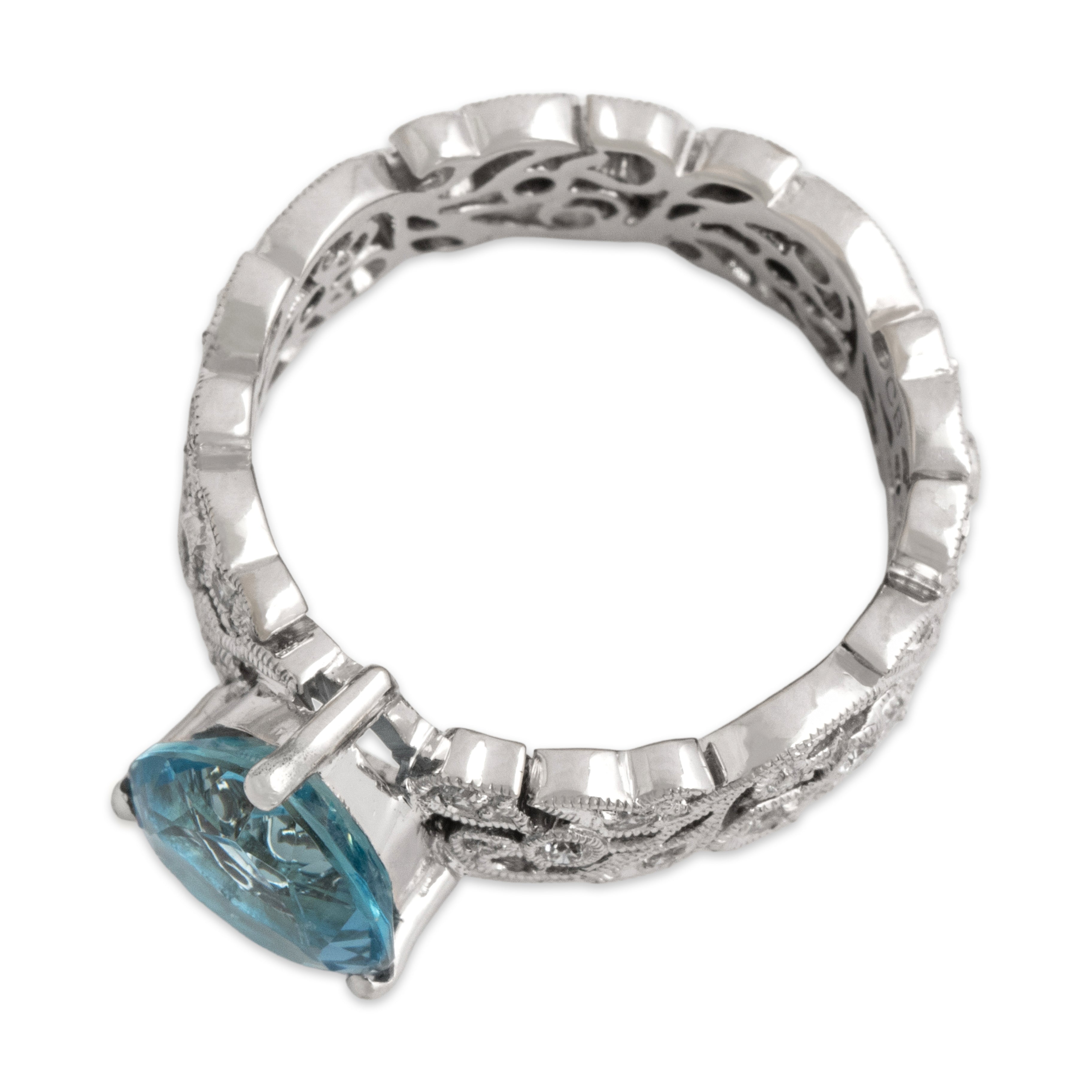 Vintage 18k White Gold 1.5ct Santa Maria Aquamarine Diamond Eternity Ring 5.25