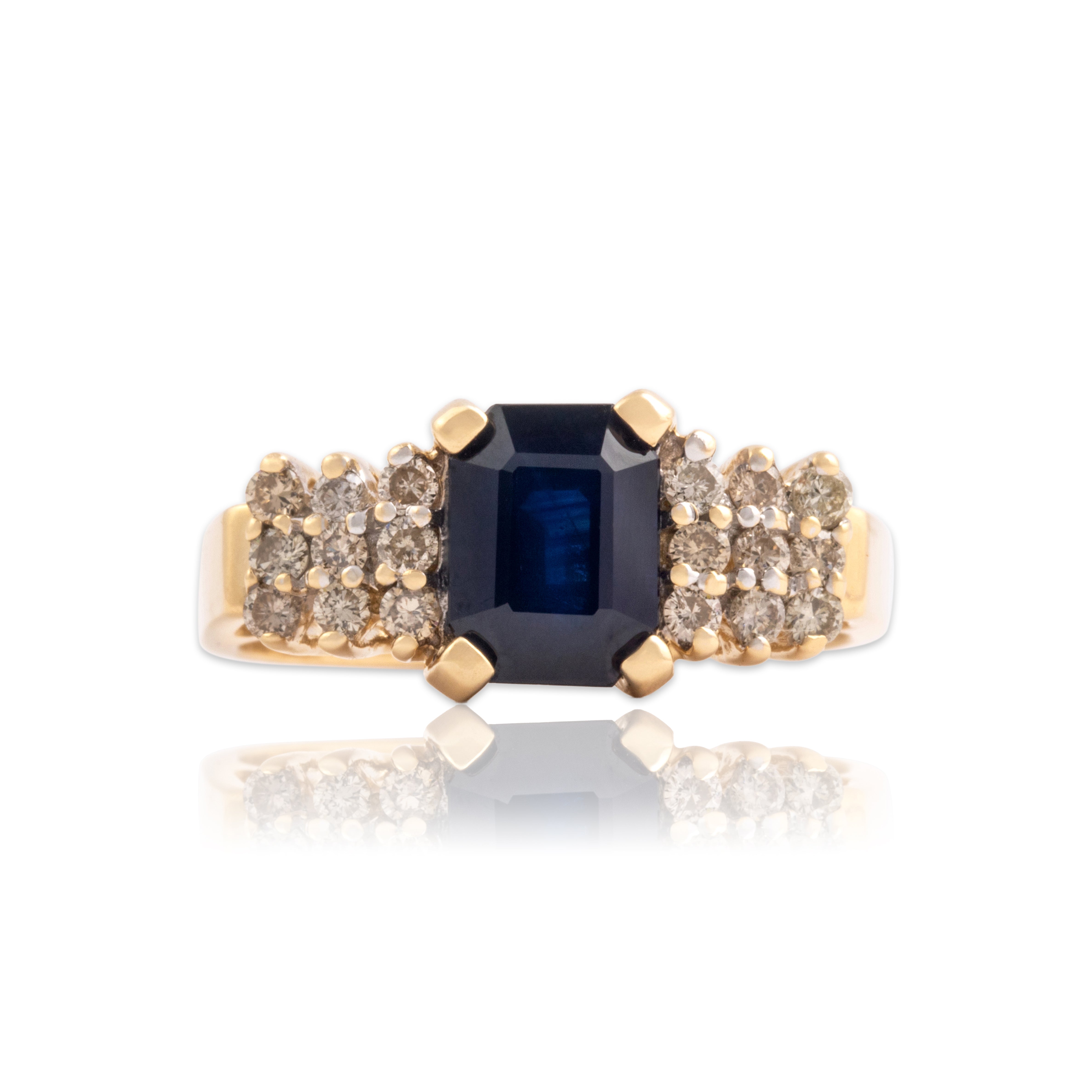 Vintage 14k Yellow Gold 1.92ct Blue Sapphire Diamond Glittering Night Sky Ring 7.25