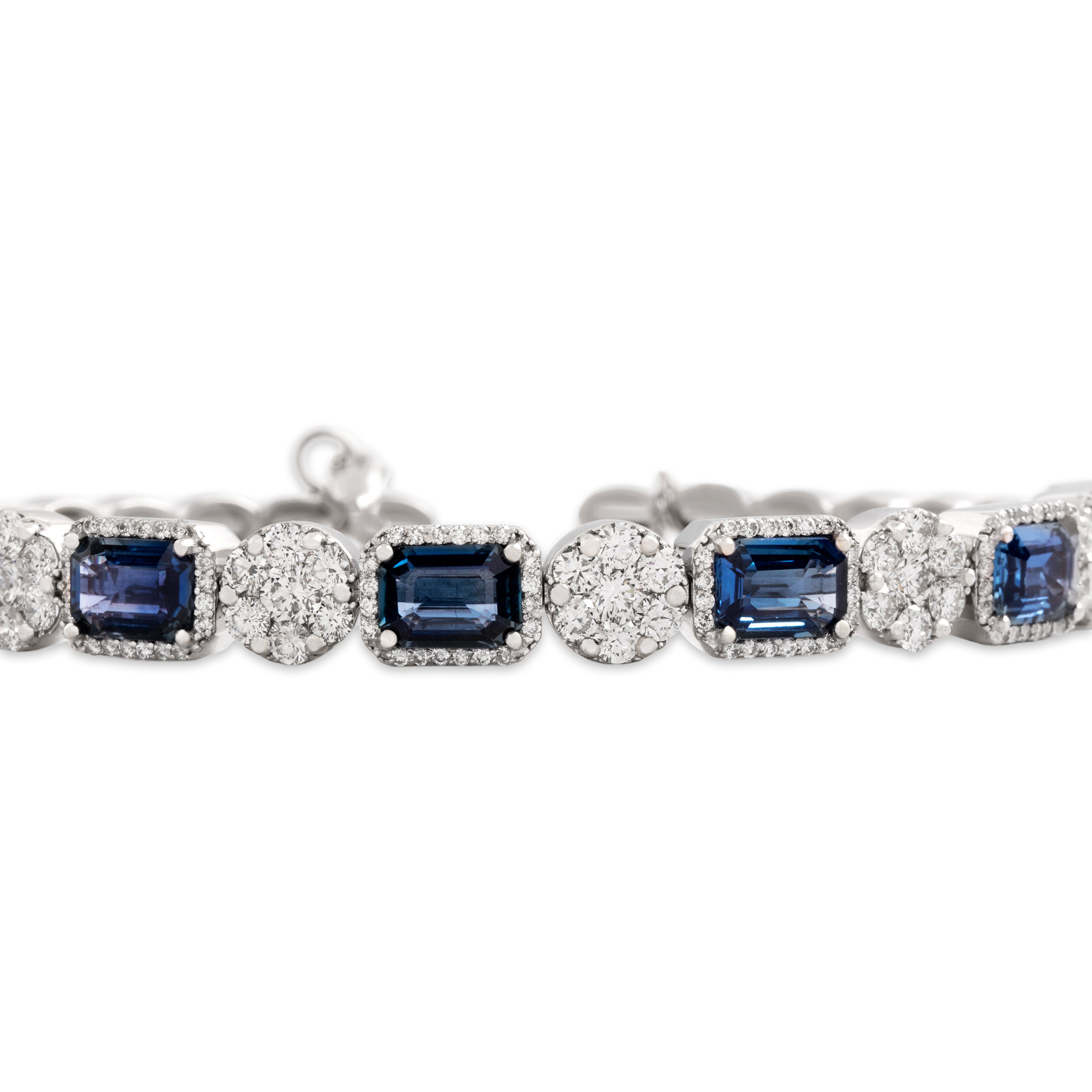Vintage 18k White Gold 7.03cttw Blue Sapphire 2.34cttw Diamond Bangle Bracelet 7