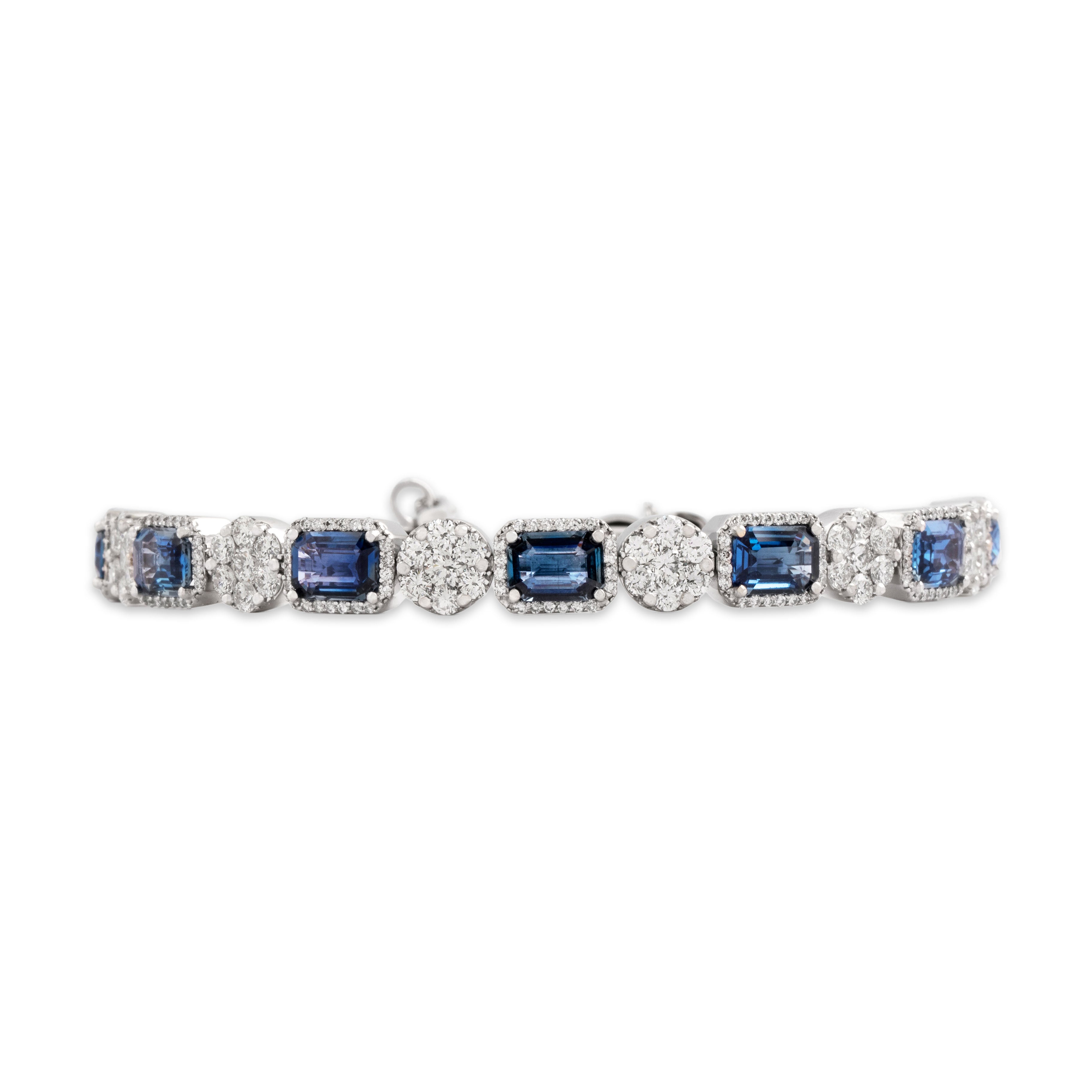 Vintage 18k White Gold 7.03cttw Blue Sapphire 2.34cttw Diamond Bangle Bracelet 7