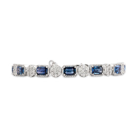 Vintage 18k White Gold 7.03cttw Blue Sapphire 2.34cttw Diamond Bangle Bracelet 7"