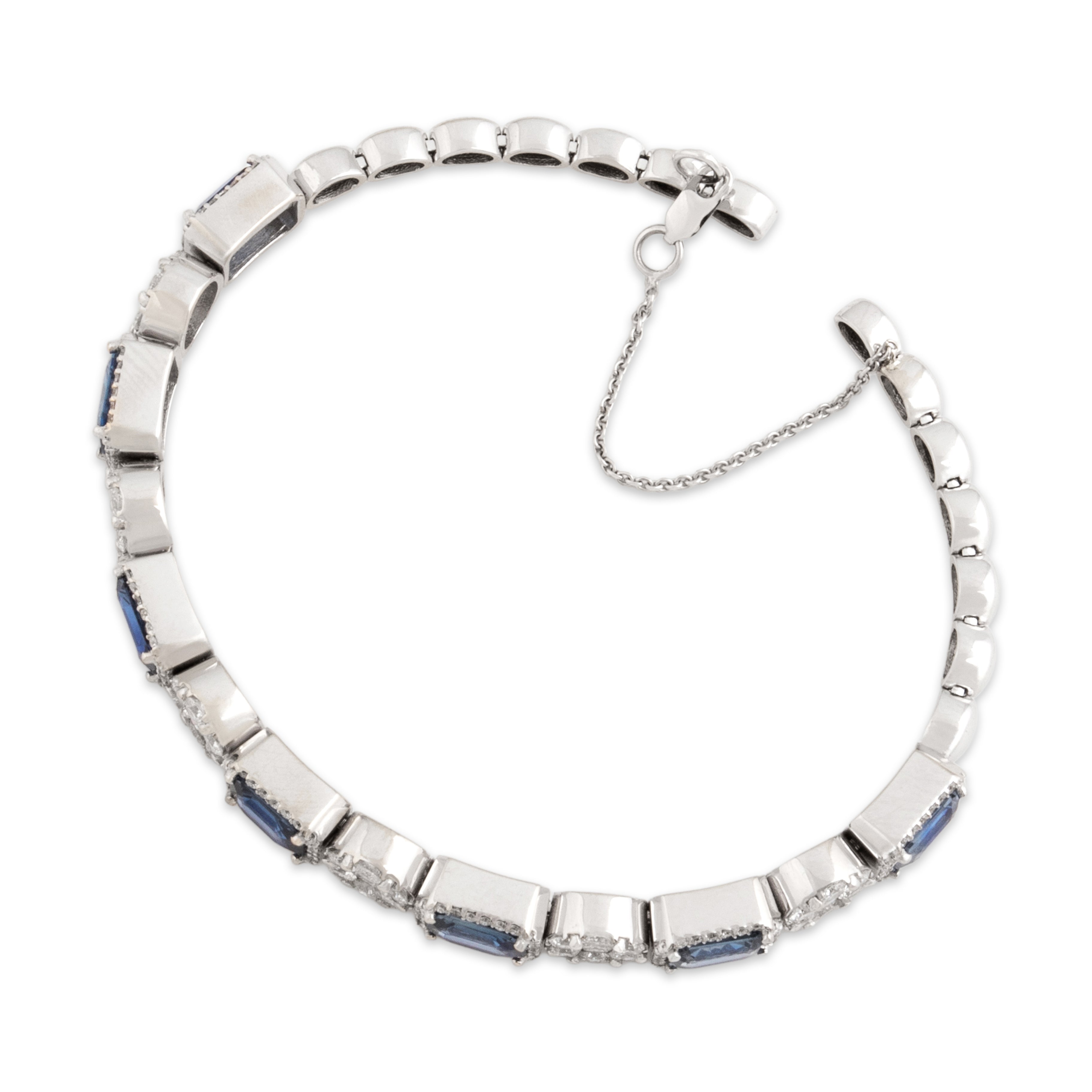 Vintage 18k White Gold 7.03cttw Blue Sapphire 2.34cttw Diamond Bangle Bracelet 7