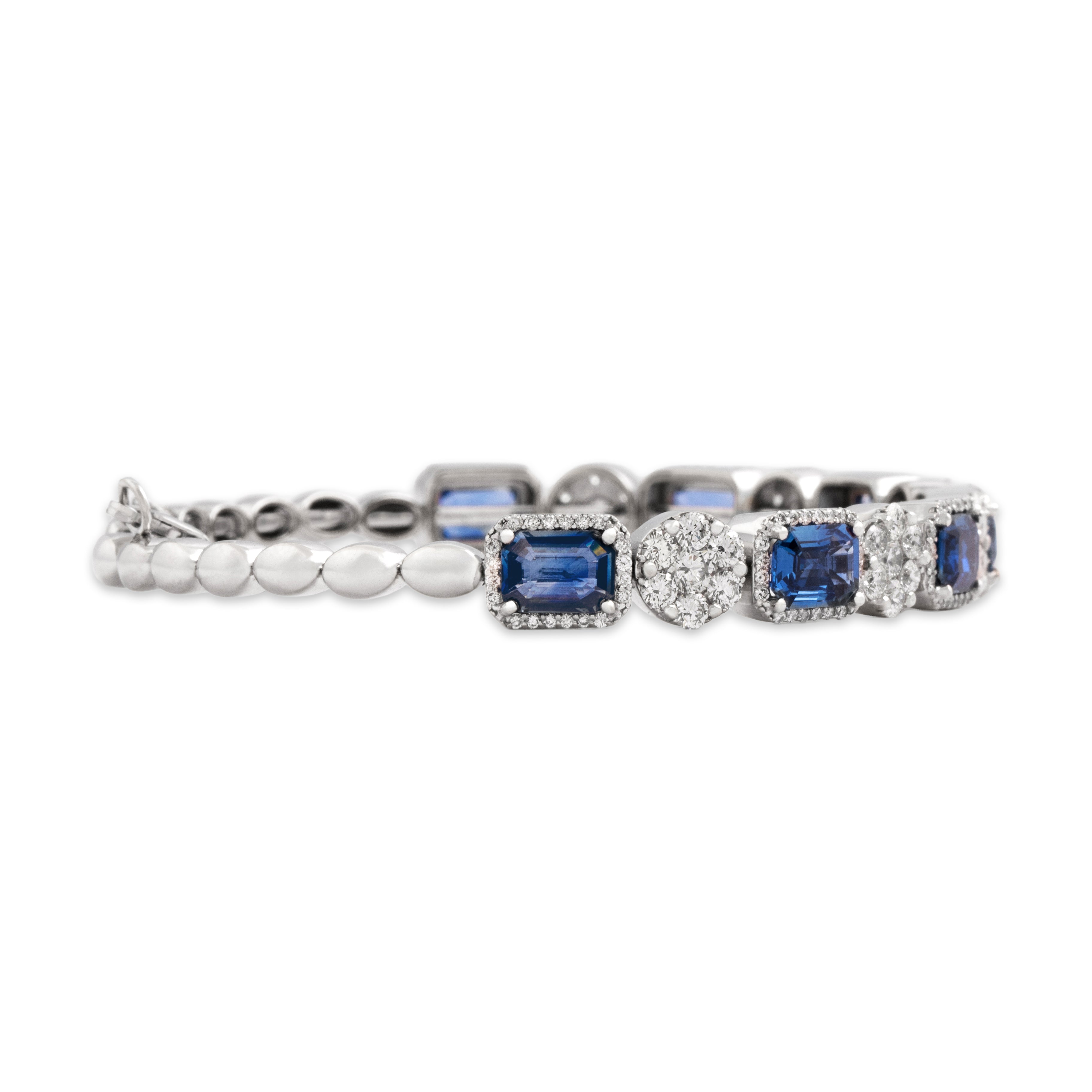 Vintage 18k White Gold 7.03cttw Blue Sapphire 2.34cttw Diamond Bangle Bracelet 7
