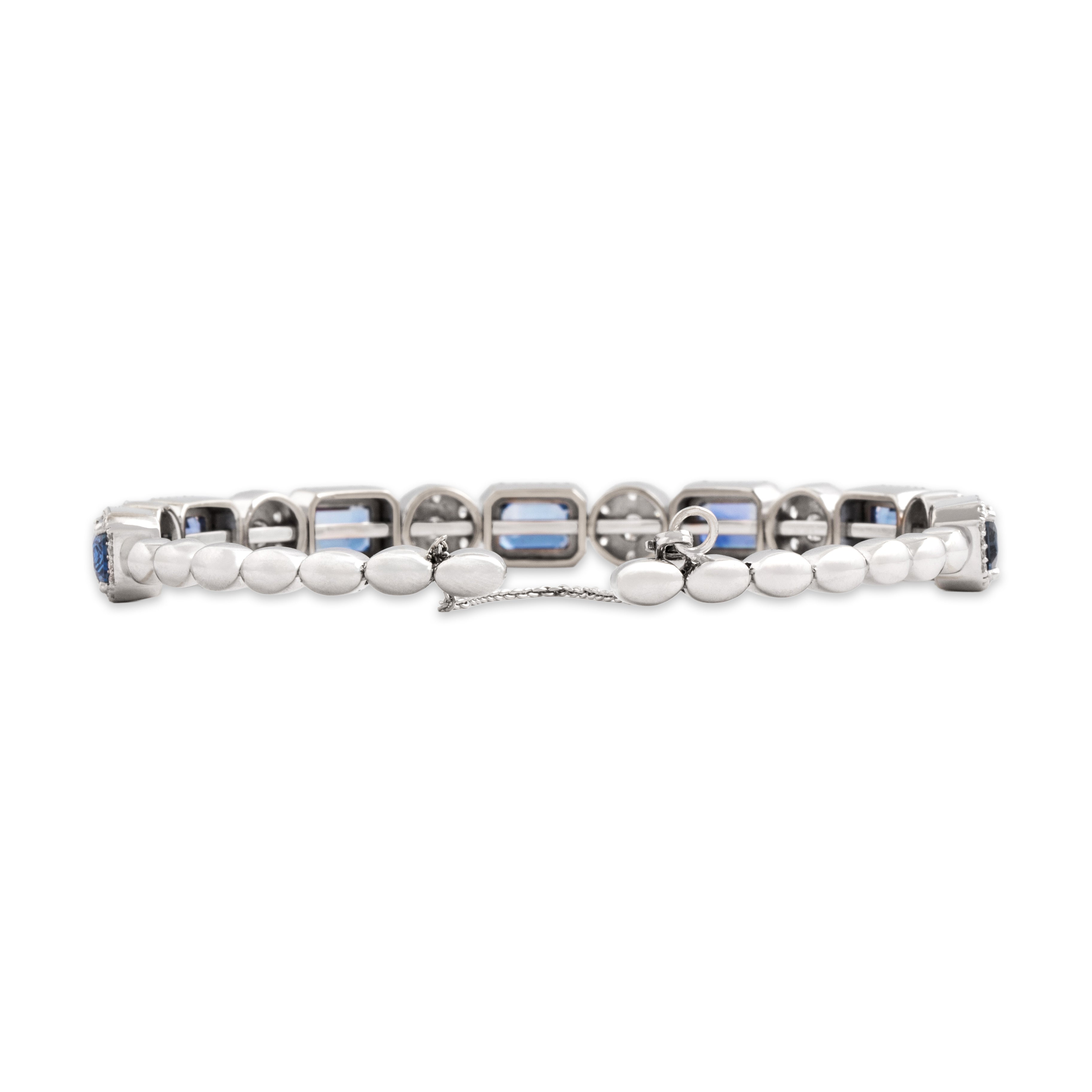 Vintage 18k White Gold 7.03cttw Blue Sapphire 2.34cttw Diamond Bangle Bracelet 7