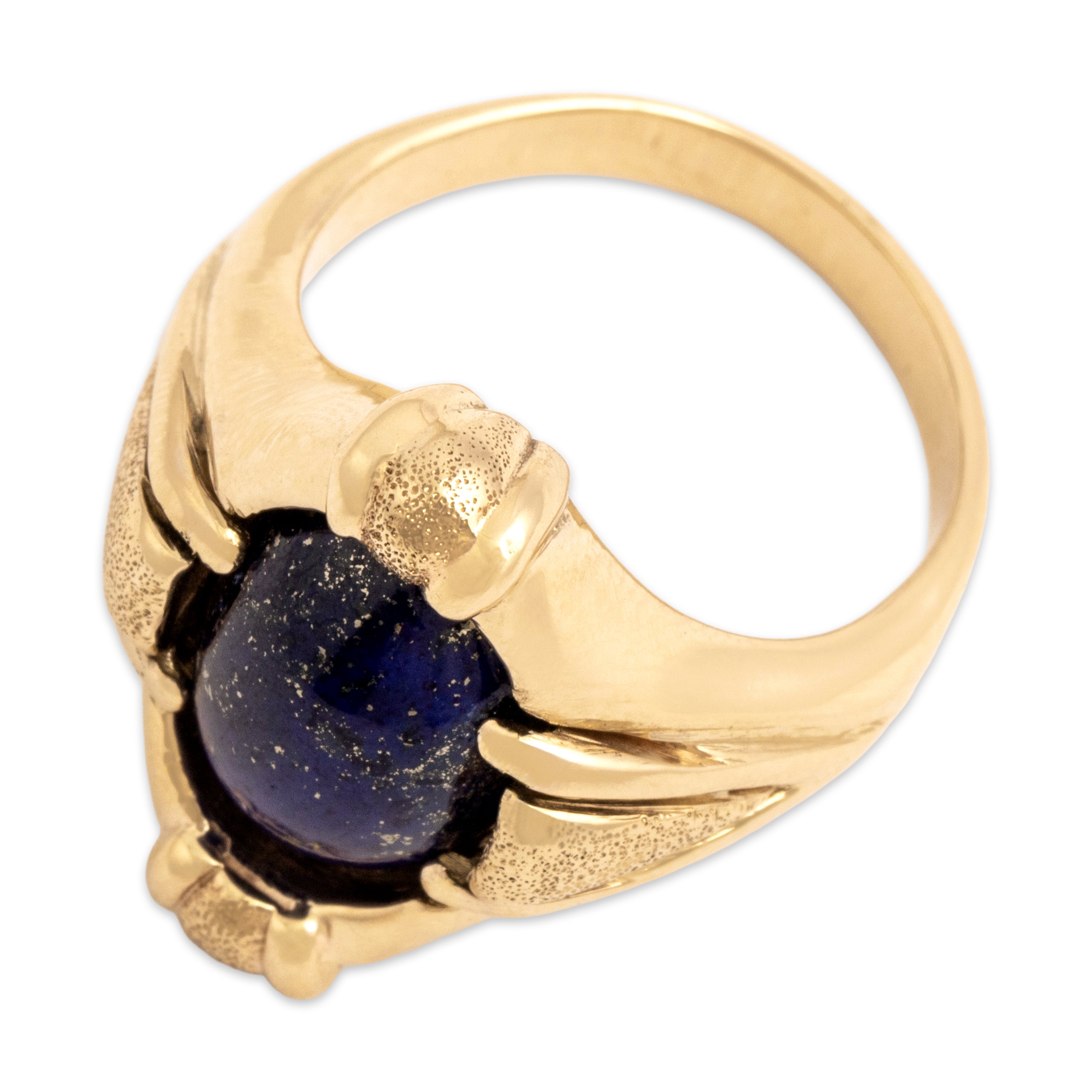 Vintage Heavy 14k Yellow Gold 4.8ct Lapis Lazuli Bold Textured Oval Ring - Overall view