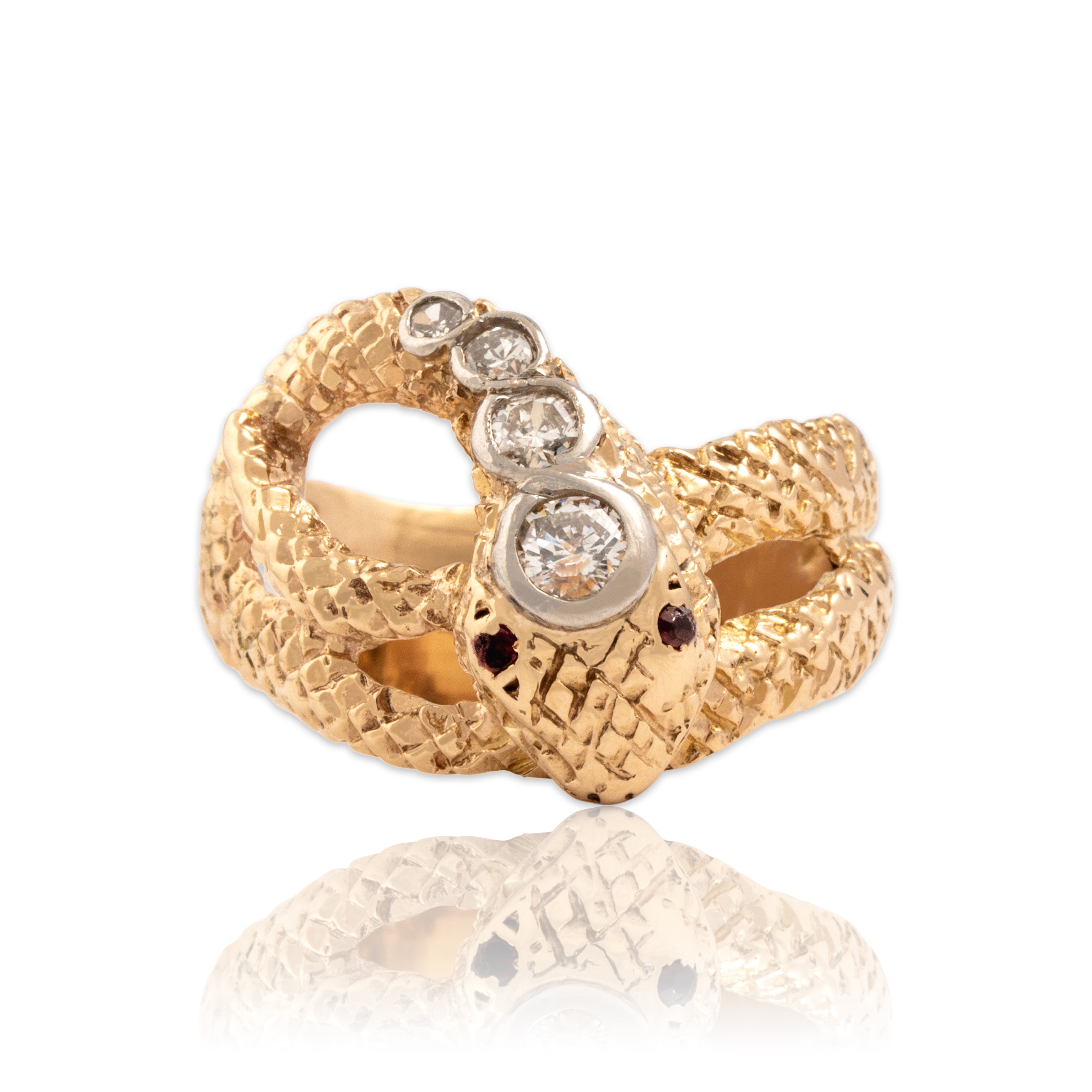 Vintage 14k Yellow Gold Diamond Ruby Wide Wrapping Snake Ring 8.25