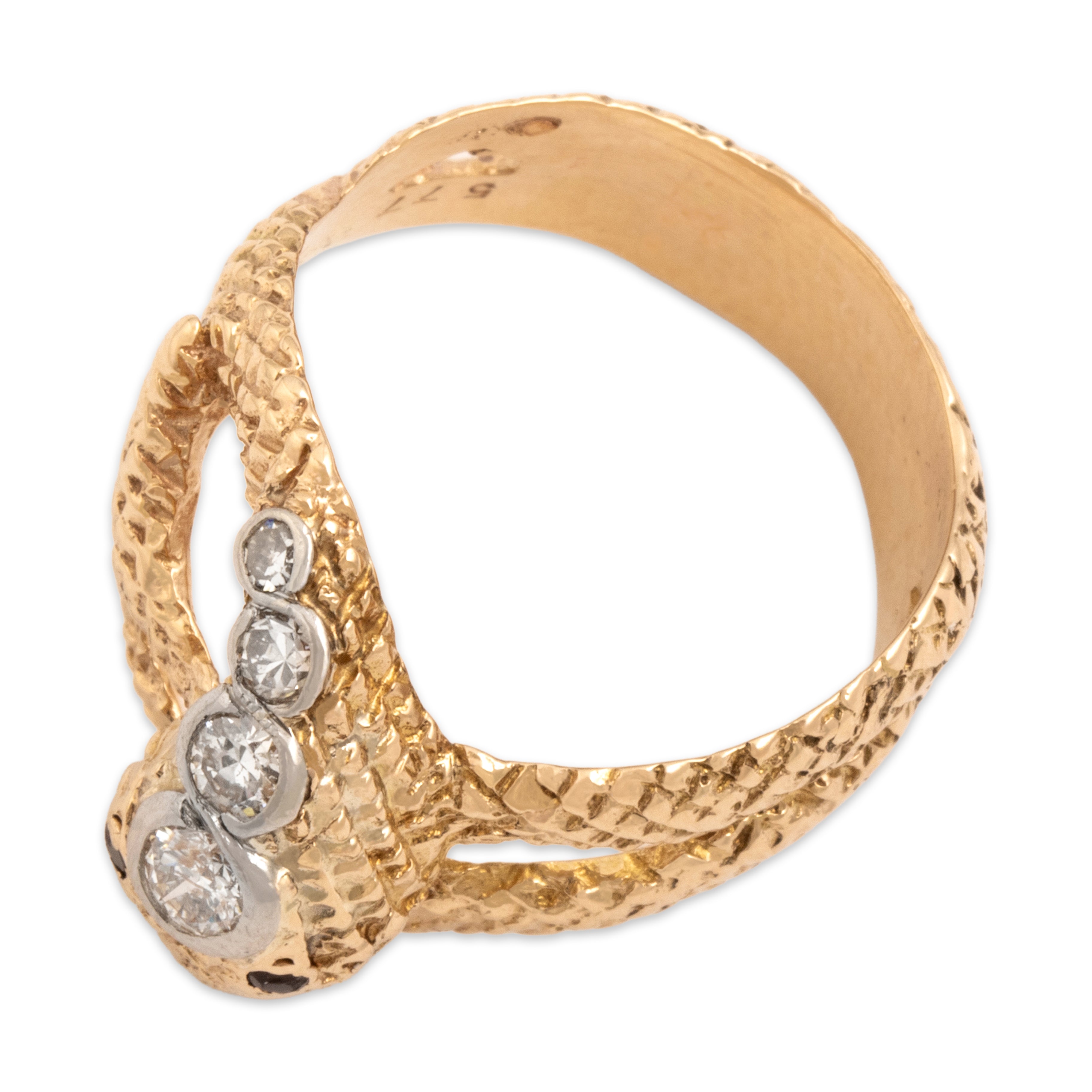 Vintage 14k Yellow Gold Diamond Ruby Snake Ring - Overall view