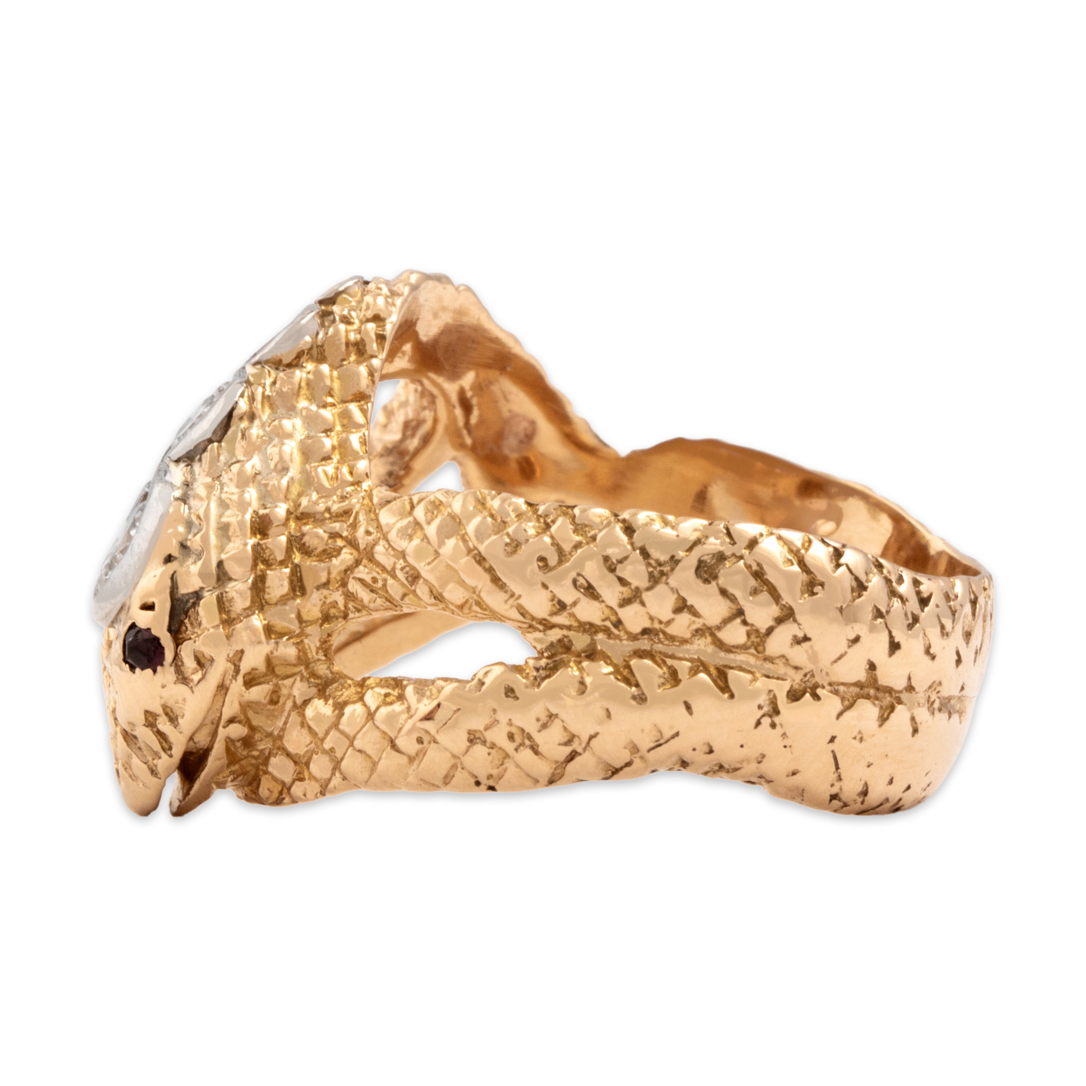 Vintage 14k Yellow Gold Diamond Ruby Snake Ring - Side view