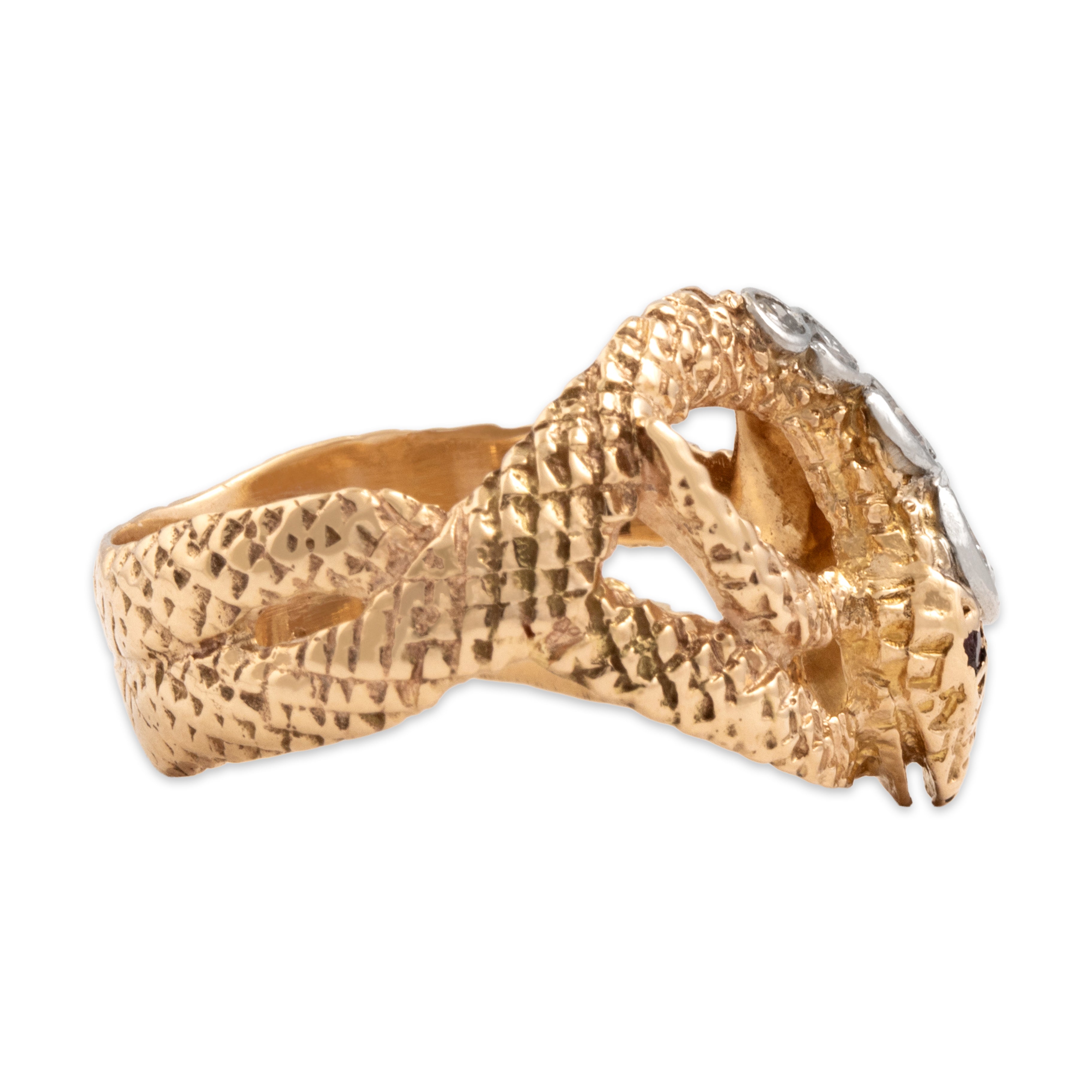 Vintage 14k Yellow Gold Diamond Ruby Snake Ring - Side view