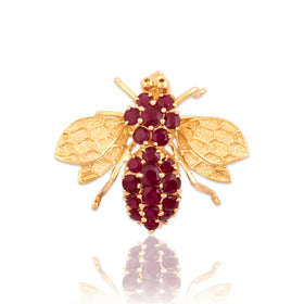 Vintage Large 14k Yellow Gold 1.48cttw Ruby Buzzing Insect Pin / Pendant