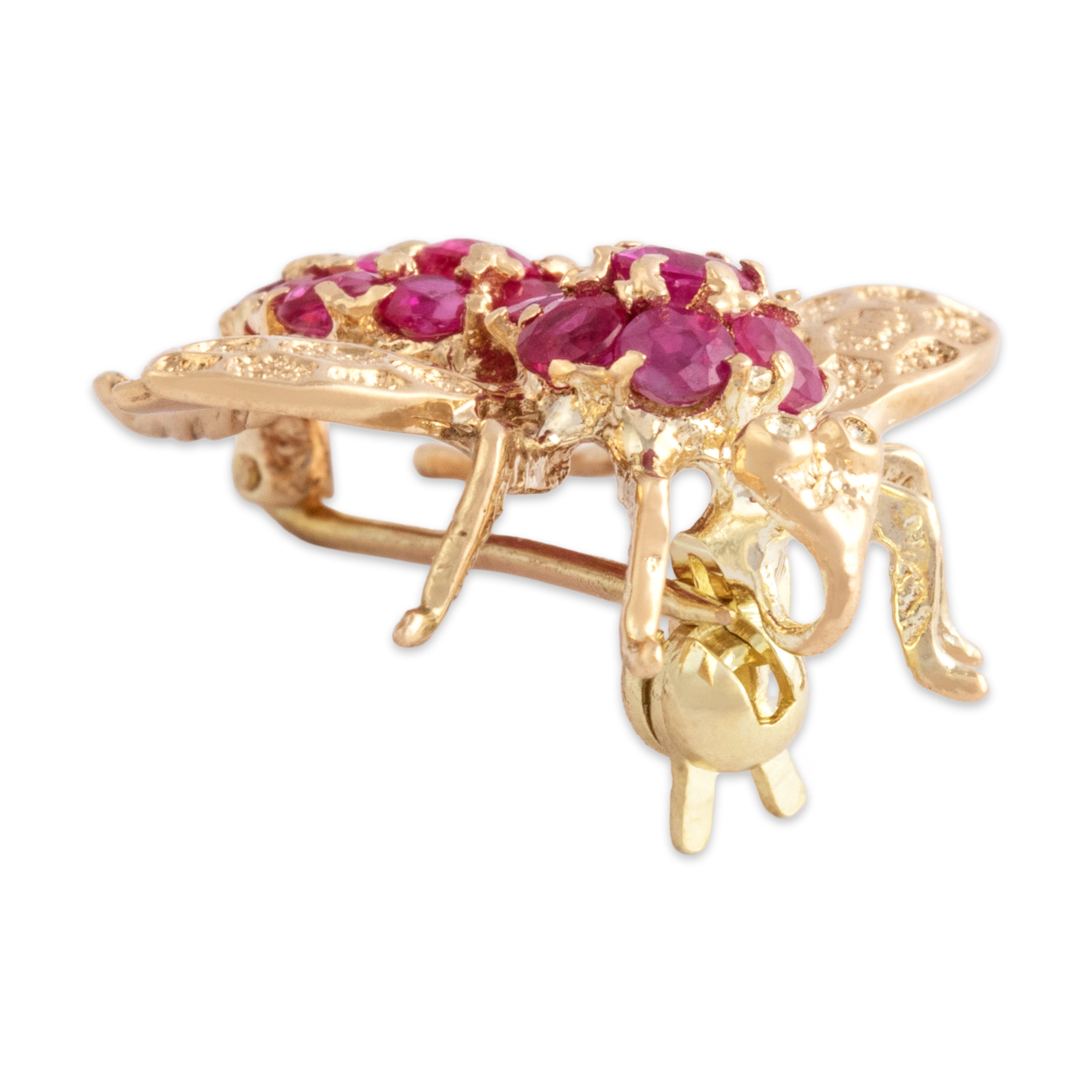 Vintage Small 14k Yellow Gold .69cttw Ruby Flying Insect Pin / Pendant - detail view #1