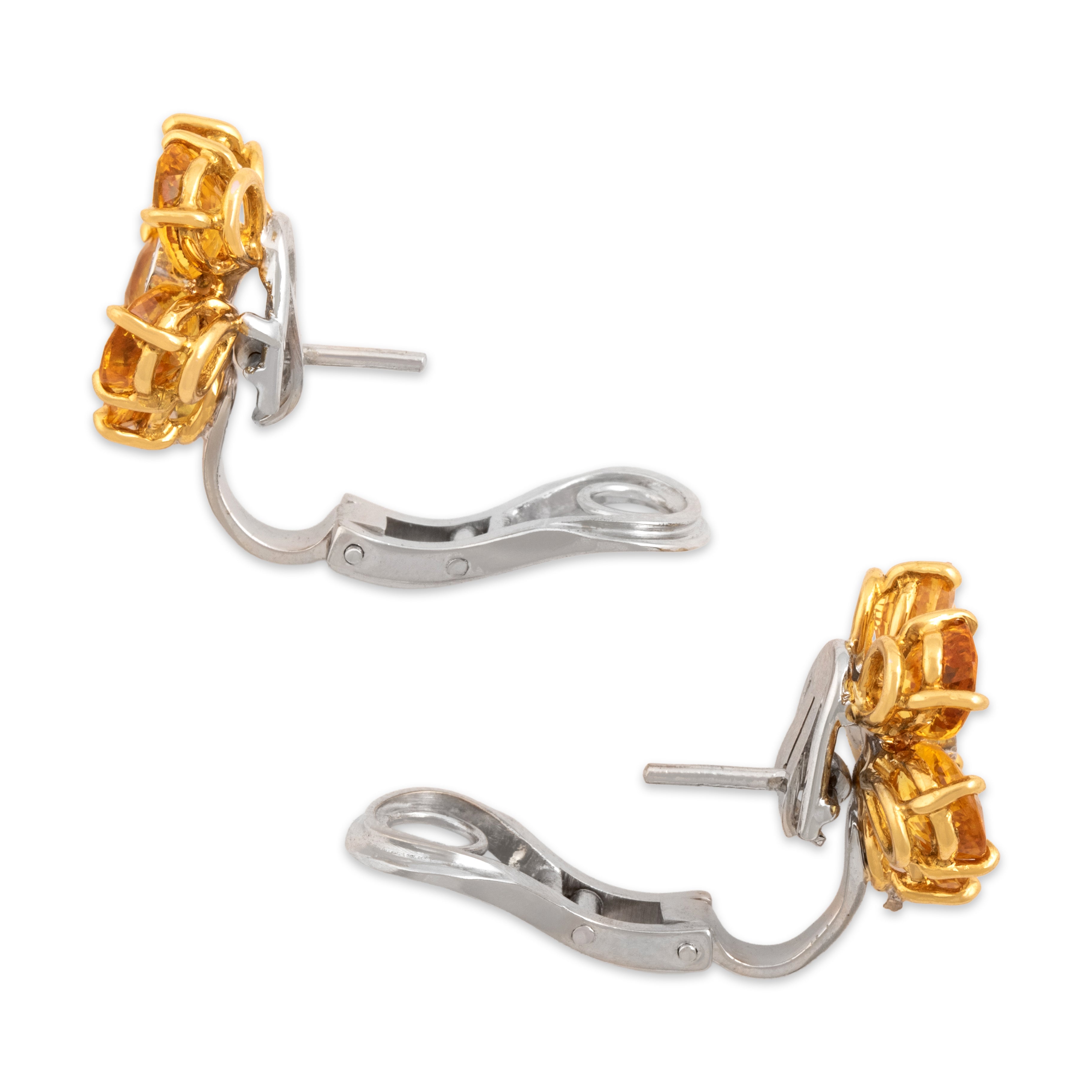 Estate 18k White & Yellow Gold 6.79cttw Yellow Sapphire Diamond Glittering Sunny Flower Convertible Earrings - Side view