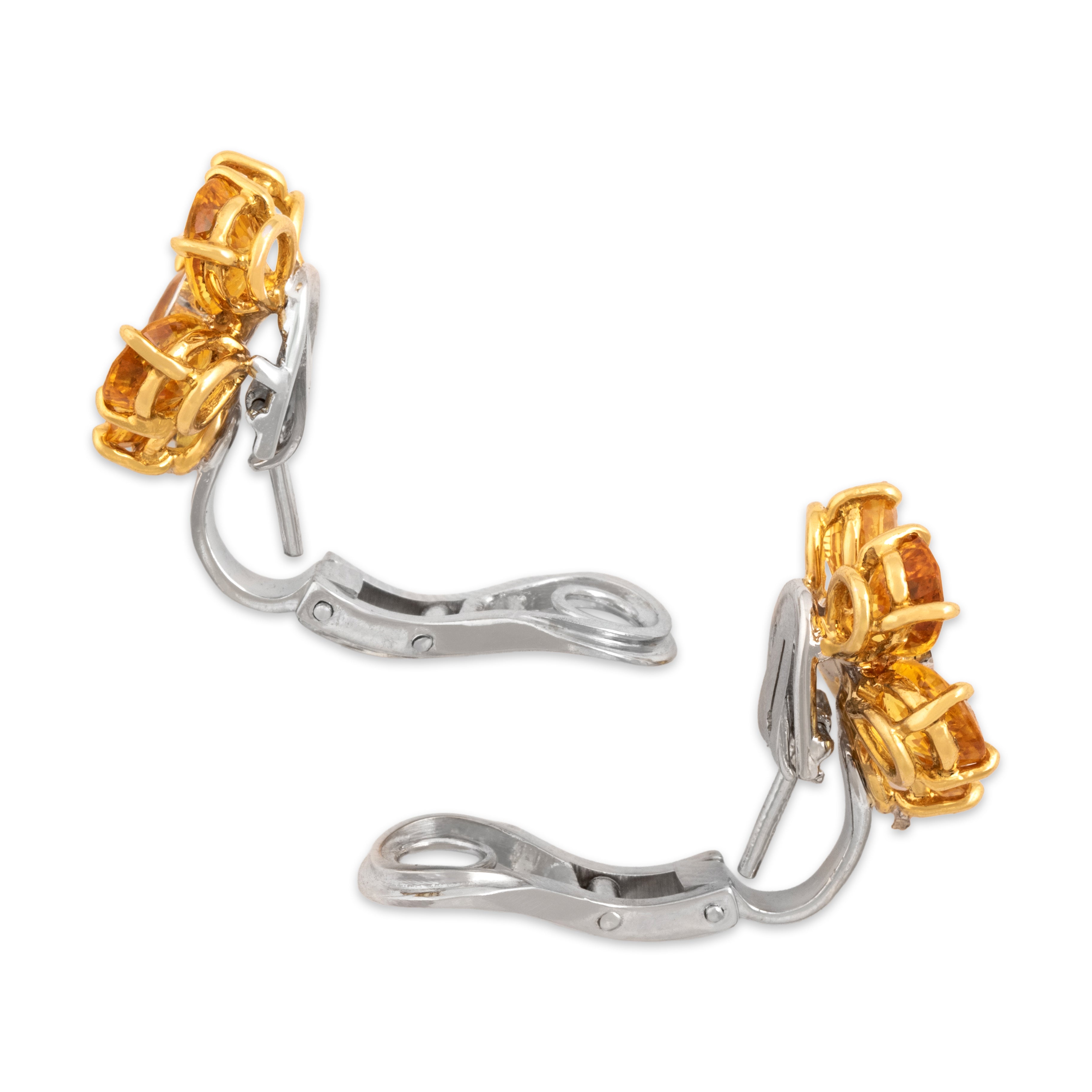 Estate 18k White & Yellow Gold 6.79cttw Yellow Sapphire Diamond Flower Earrings