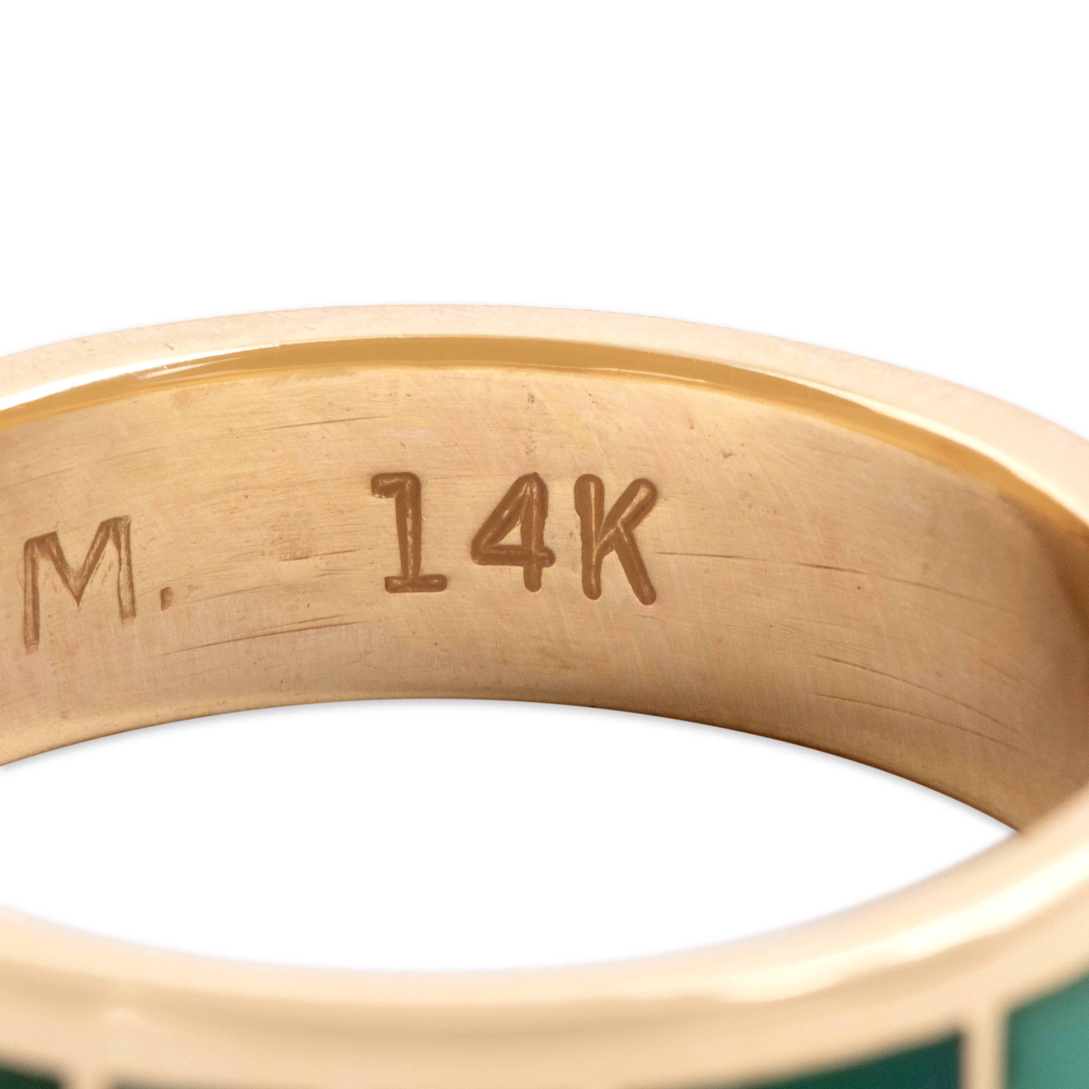 Vintage Nancy And Sheldon Westika 14k Yellow Gold Turquoise Geometric Inlay Eternity Band Ring - Hallmark view