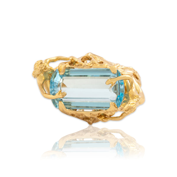 Vintage Italian 14k Yellow Gold 6.9ct Blue Topaz Fabulous Poolside Siren Ring 7.25