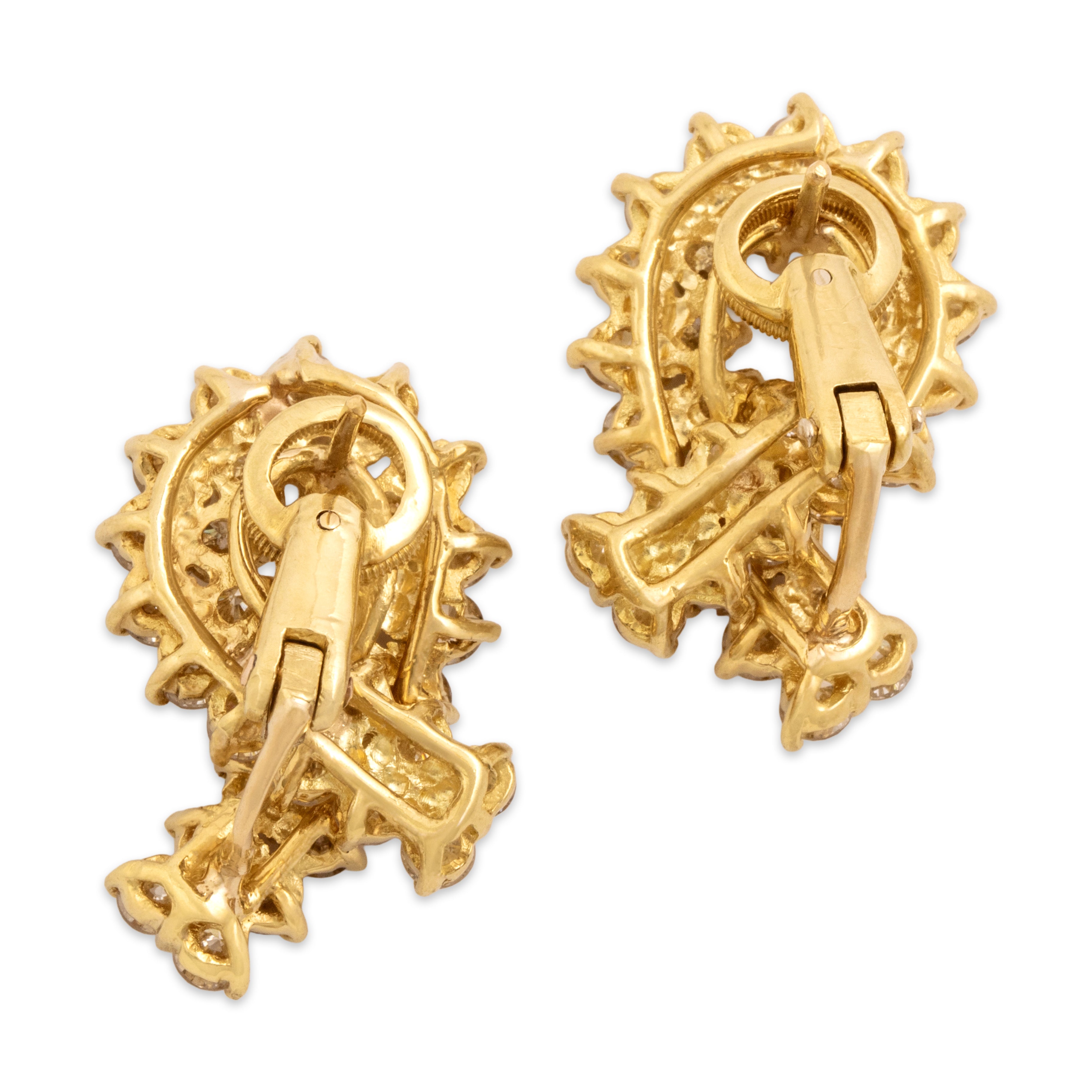 Vintage Large 18k Yellow Gold 5.03cttw Diamond Sparkling Ribbon Loop Omega-Back Earrings - Back view