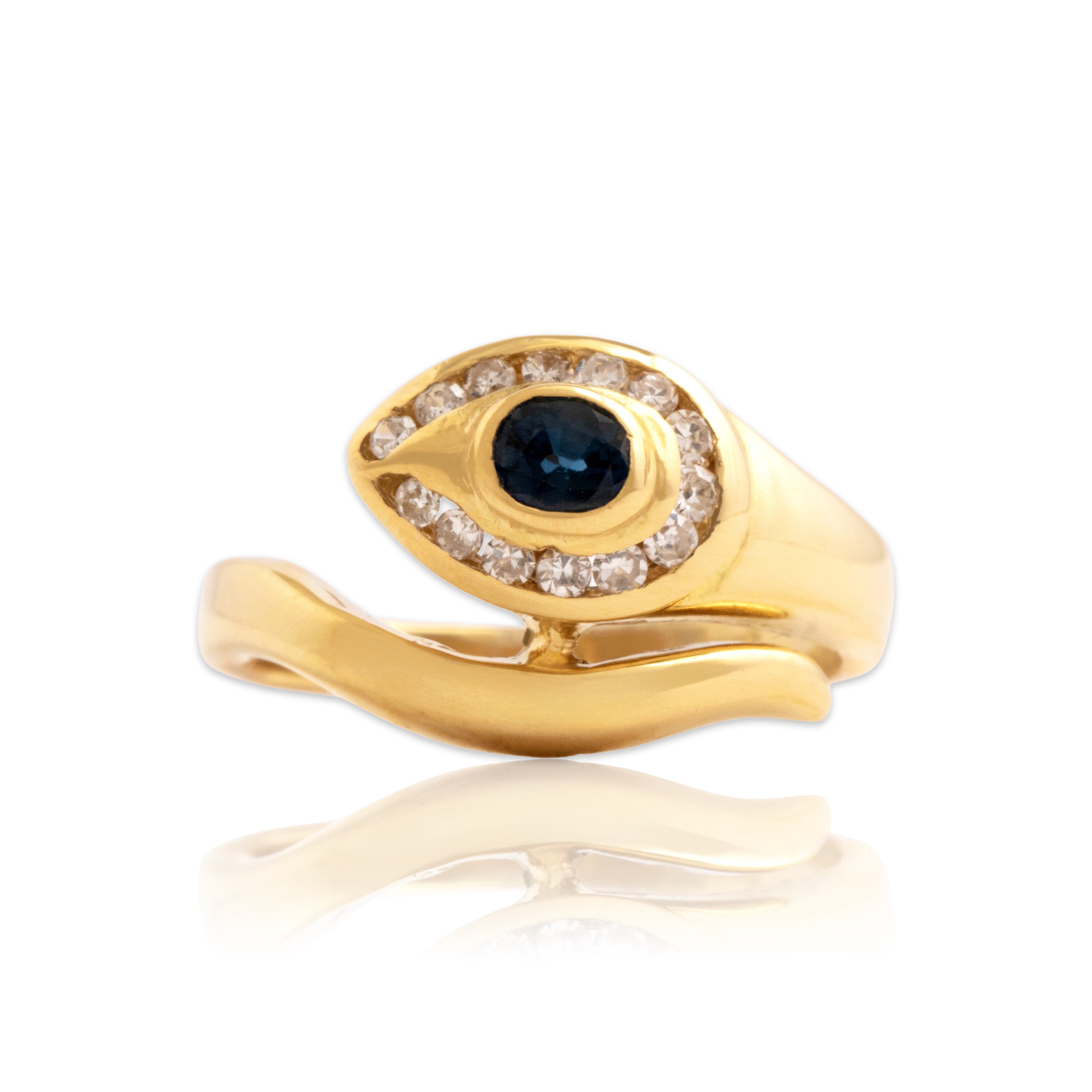 Vintage 18k Yellow Gold Sapphire Diamond Chic Wrapping Snake Ring - Close-up view